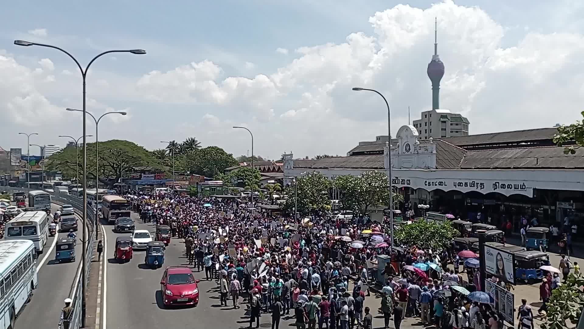 Port authority employees protest tax policies in Colombo, Sri Lanka