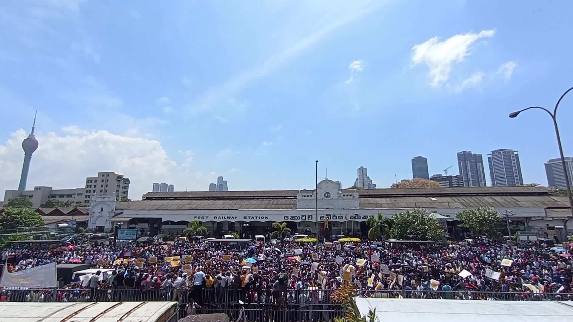 Port authority employees protest tax policies in Colombo, Sri Lanka
