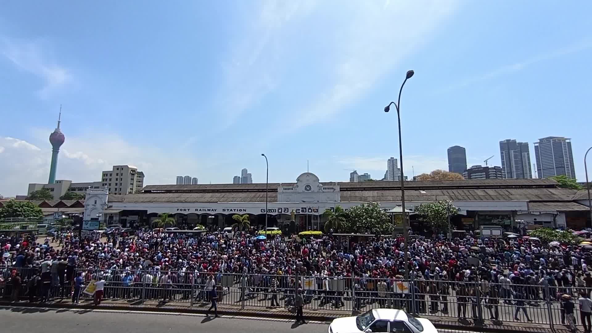 Port authority employees protest tax policies in Colombo, Sri Lanka