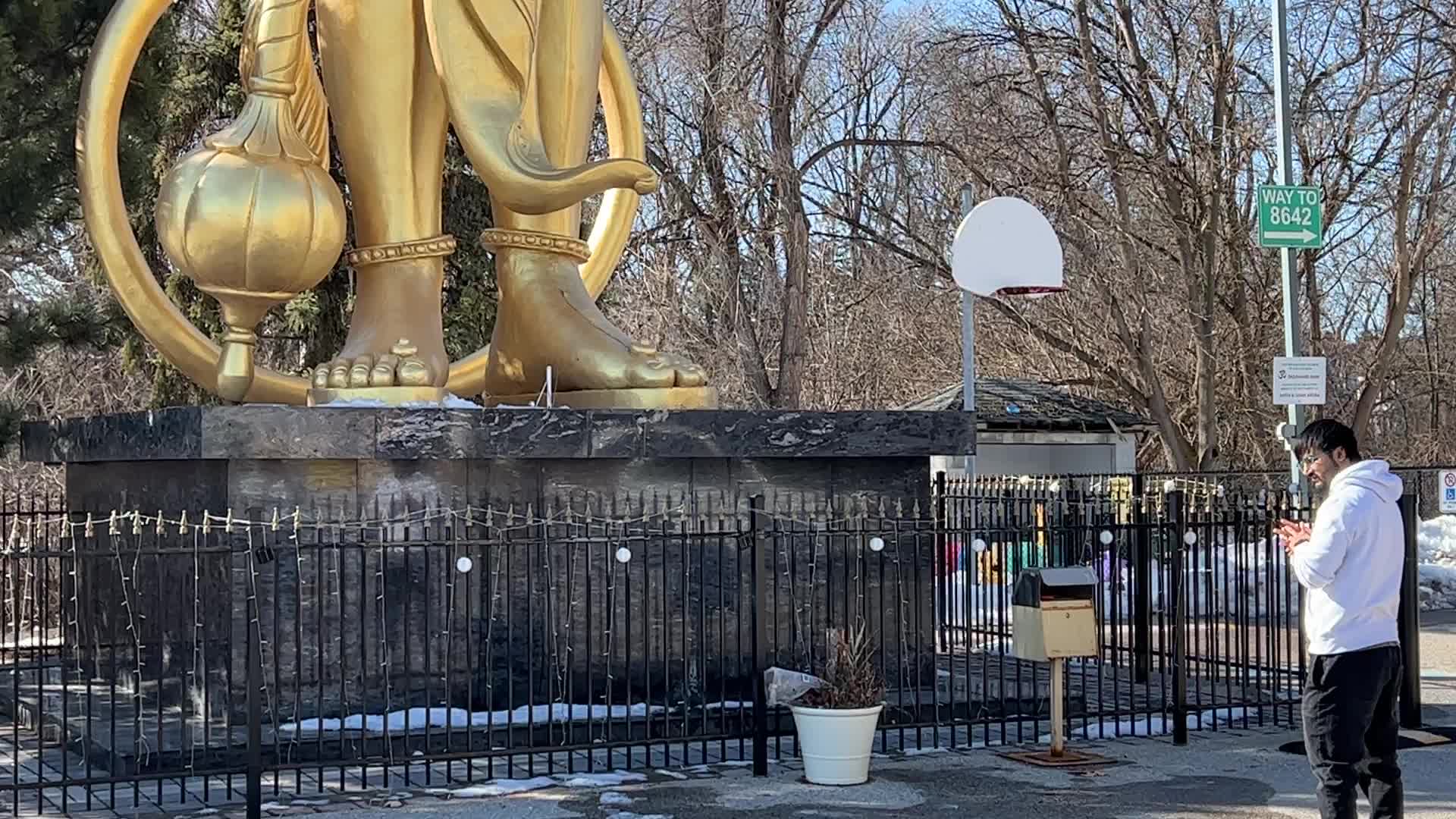 Giant statue of Lord Hanuman at a Hindu temple in Canada