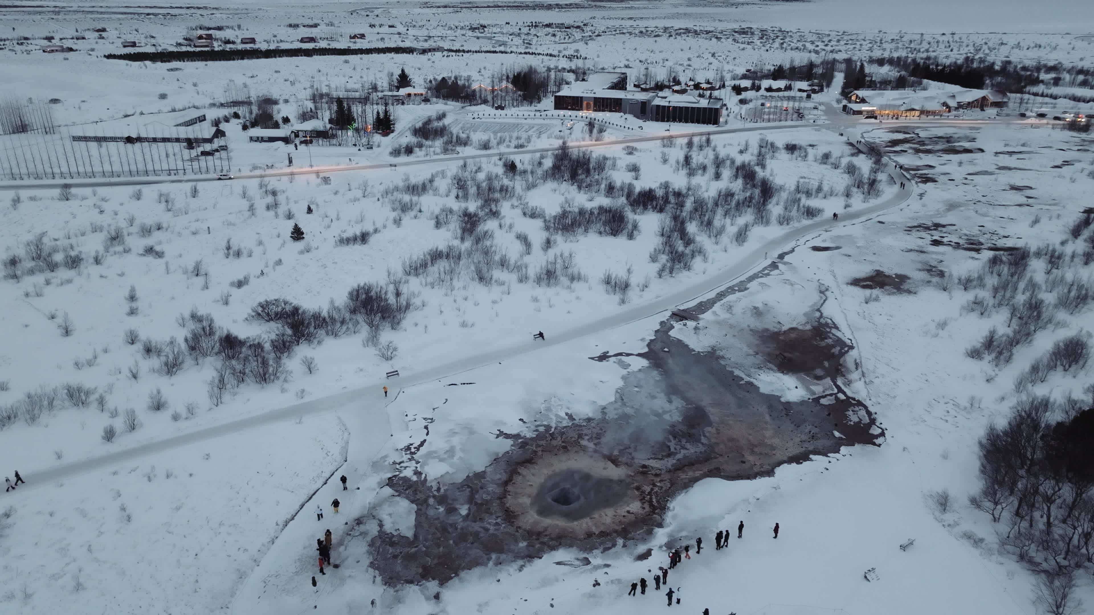 Drone View Of Geysir Geothermal Area In Iceland