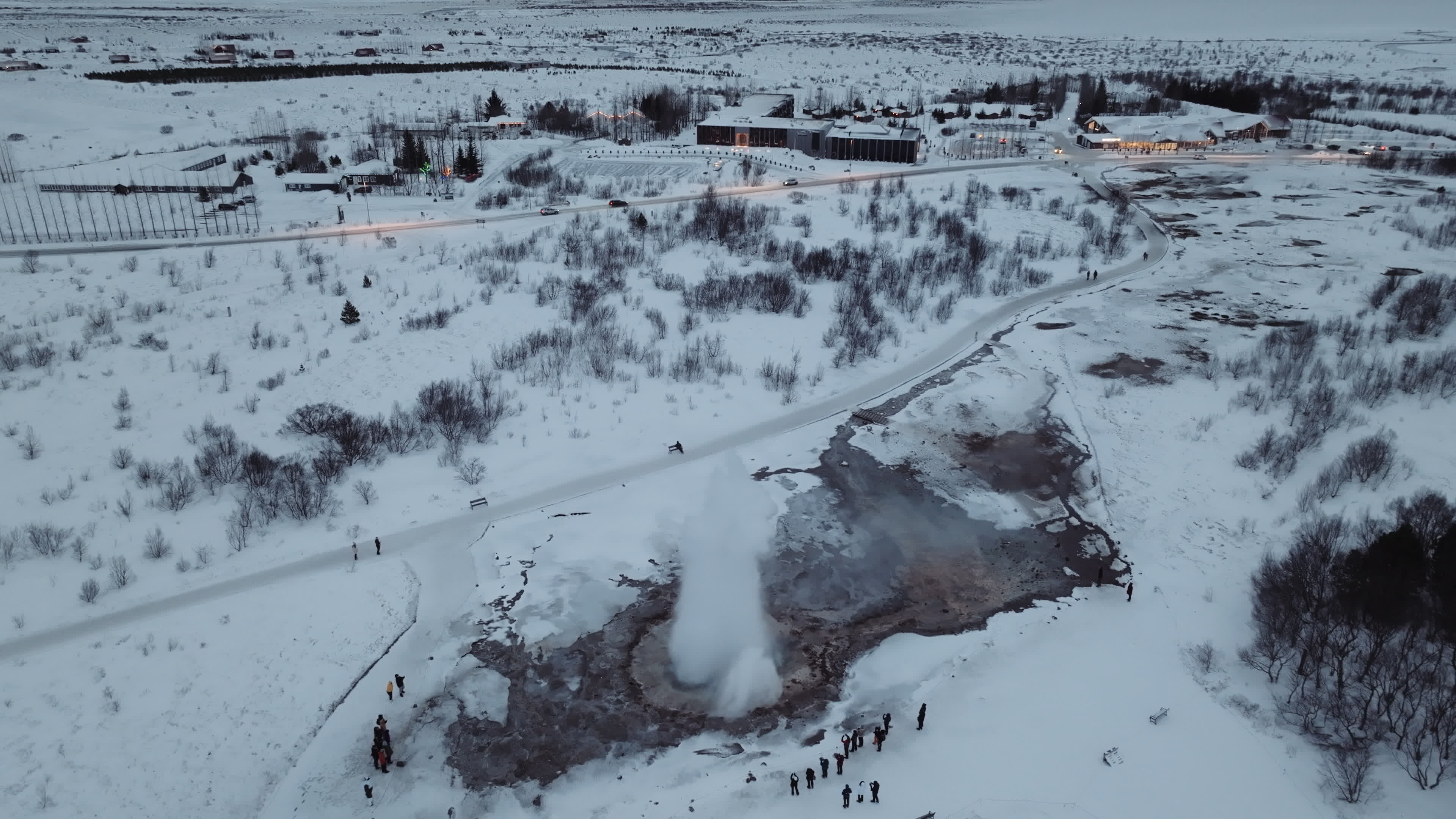 Drone View Of Geysir Geothermal Area In Iceland