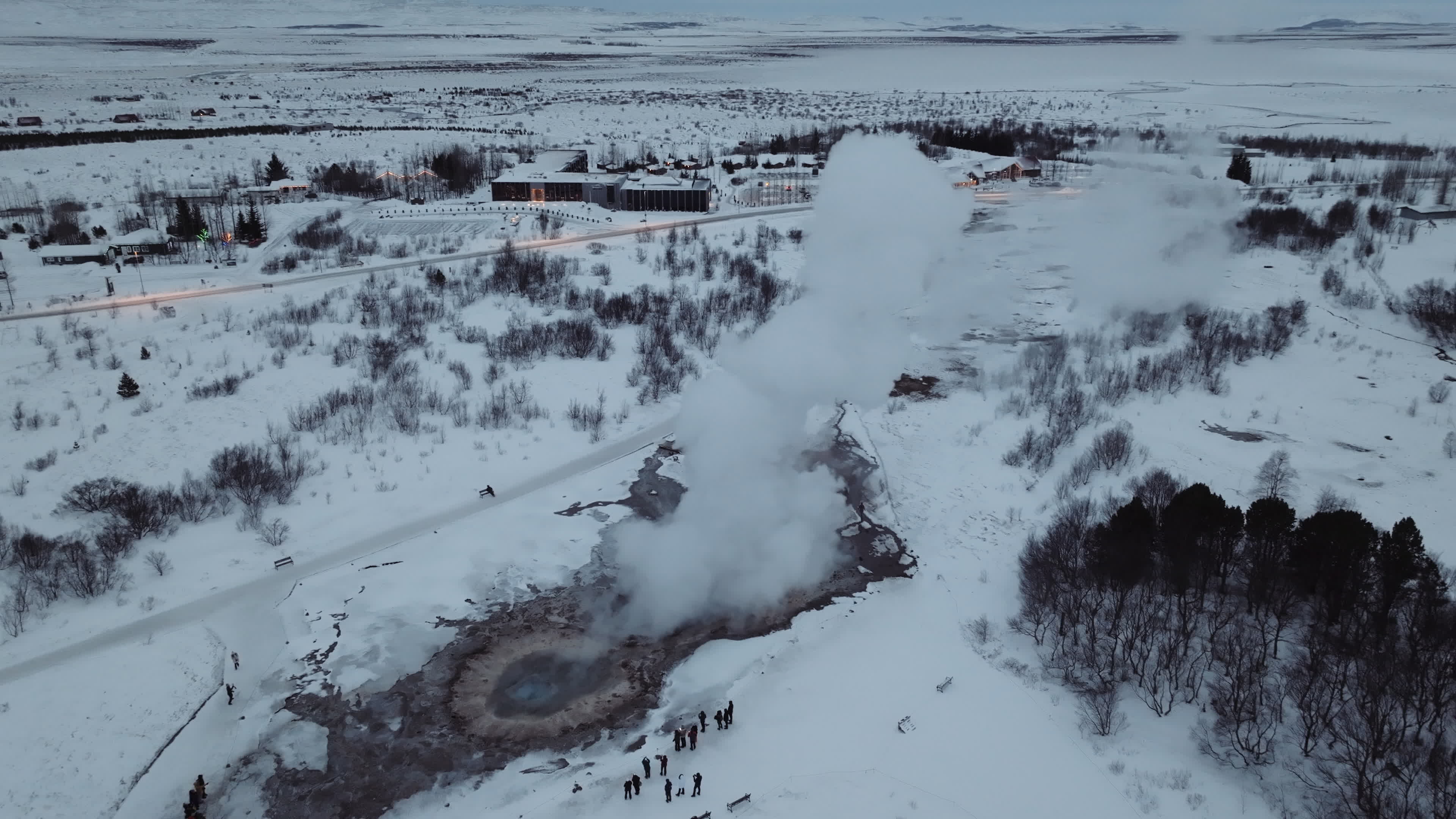 Drone View Of Geysir Geothermal Area In Iceland
