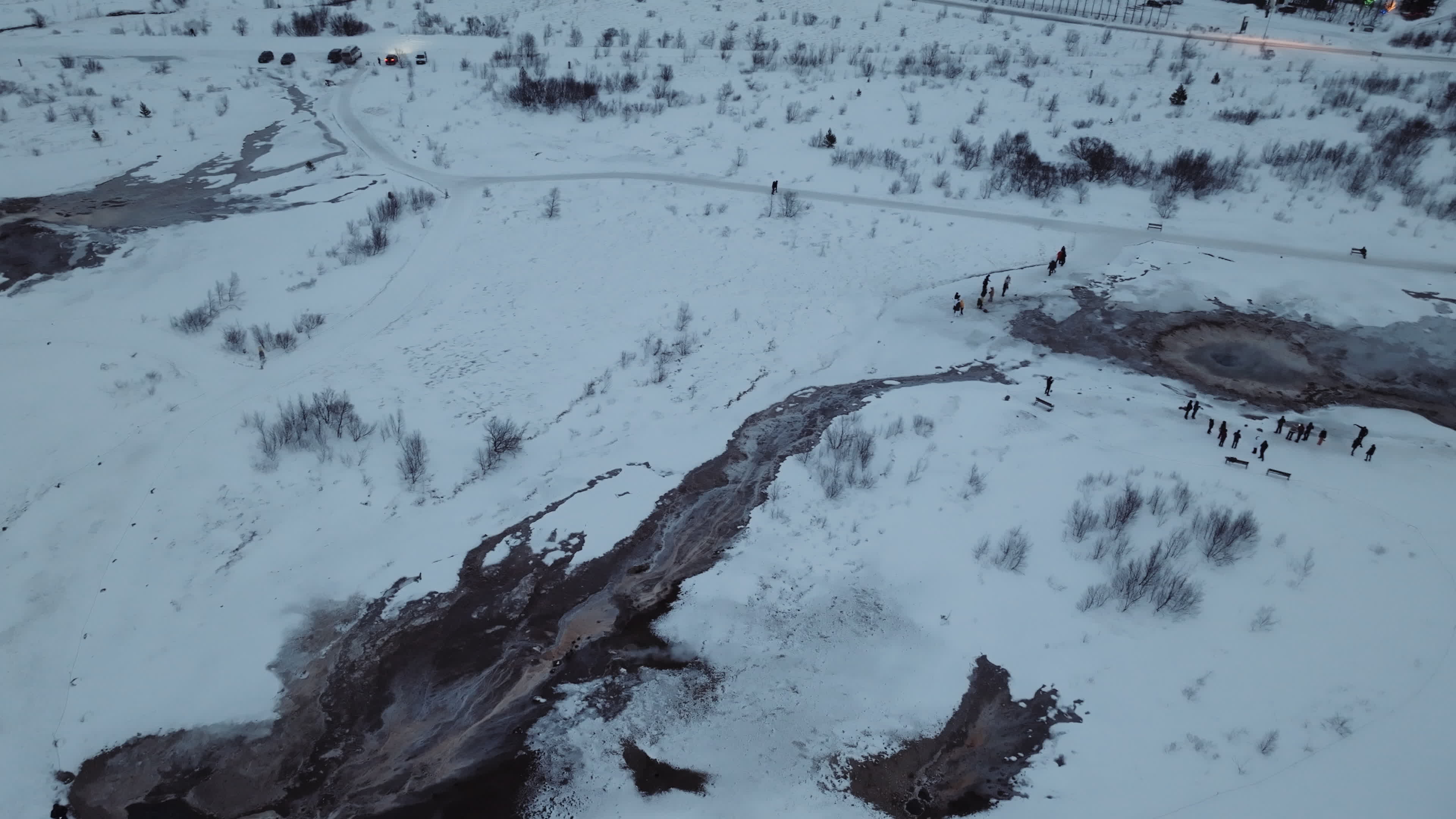 Drone View Of Geysir Geothermal Area In Iceland
