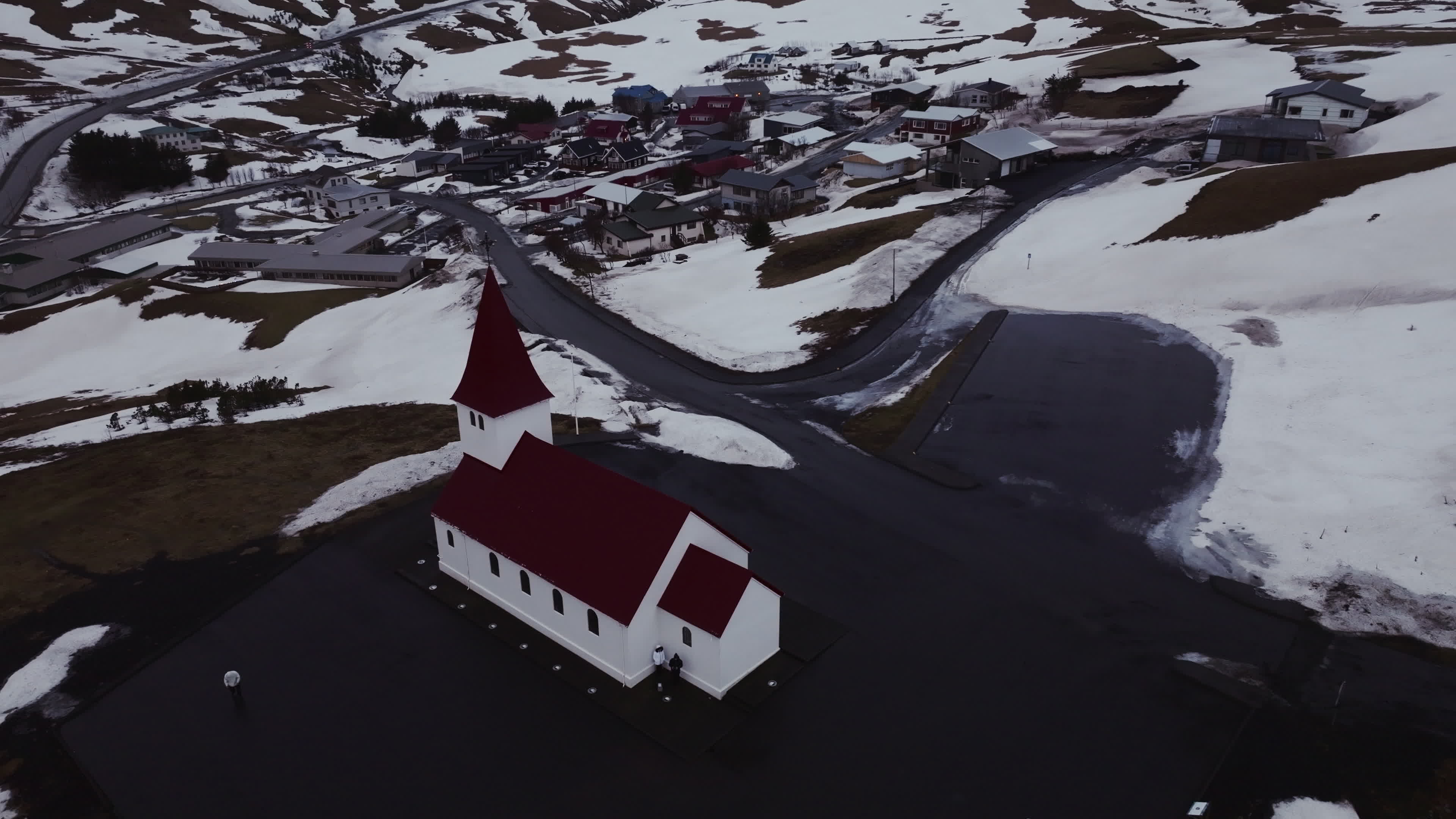 Drone View Of Vík i Myrdal Church, Iceland