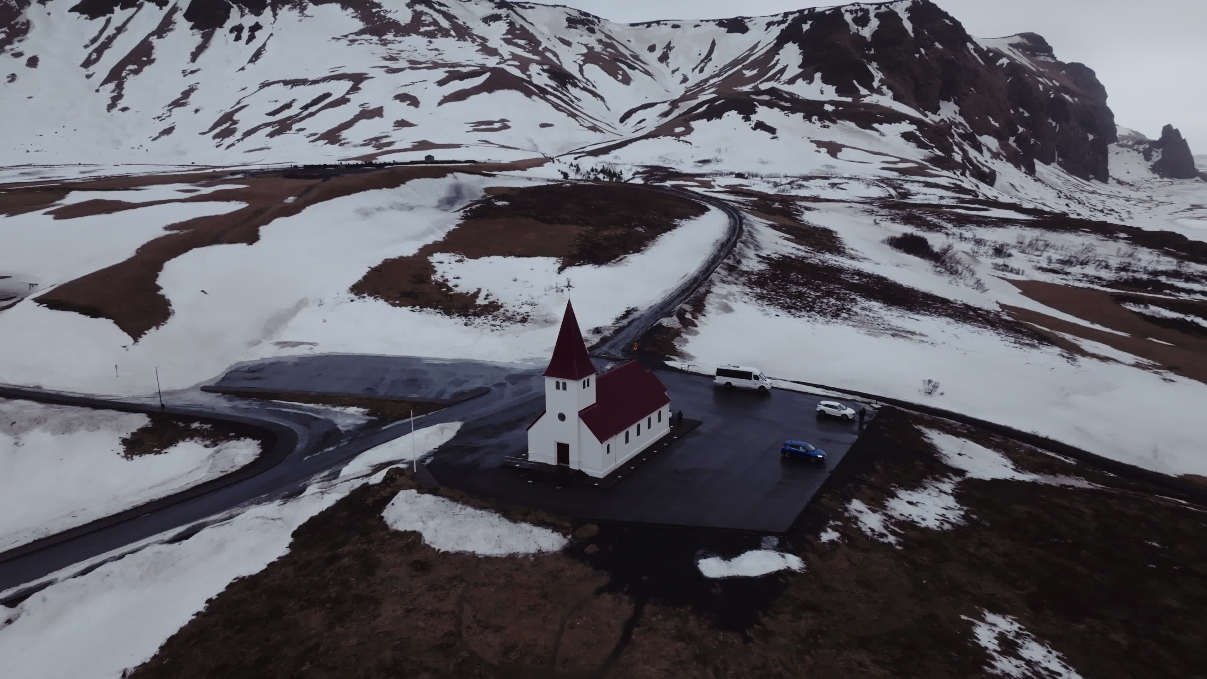 Drone View Of Vík i Myrdal Church, Iceland