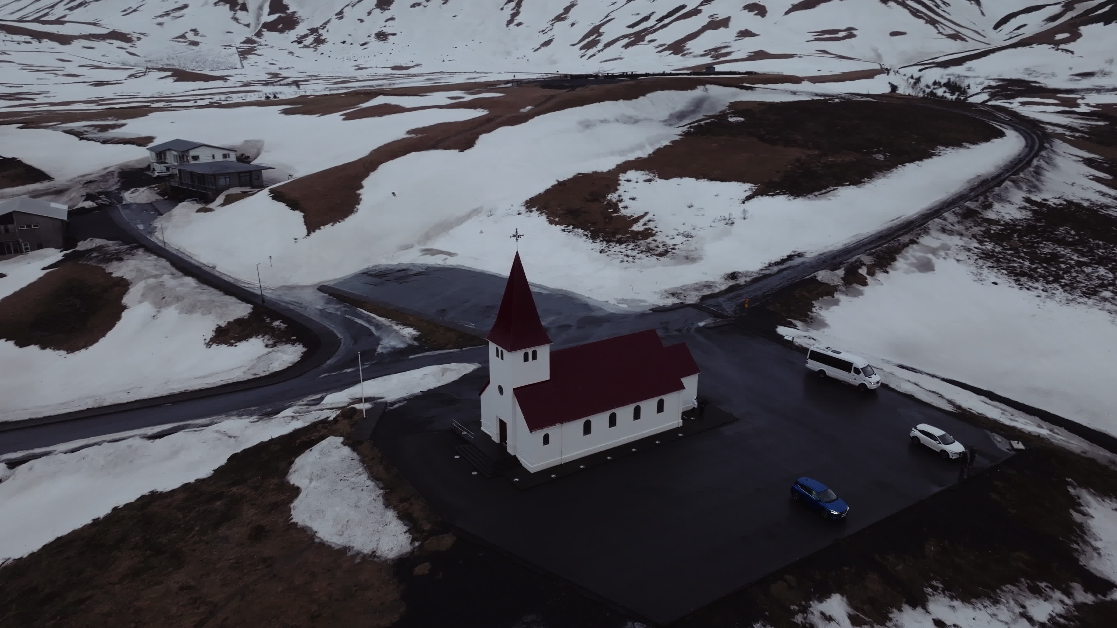 Drone View Of Vík i Myrdal Church, Iceland