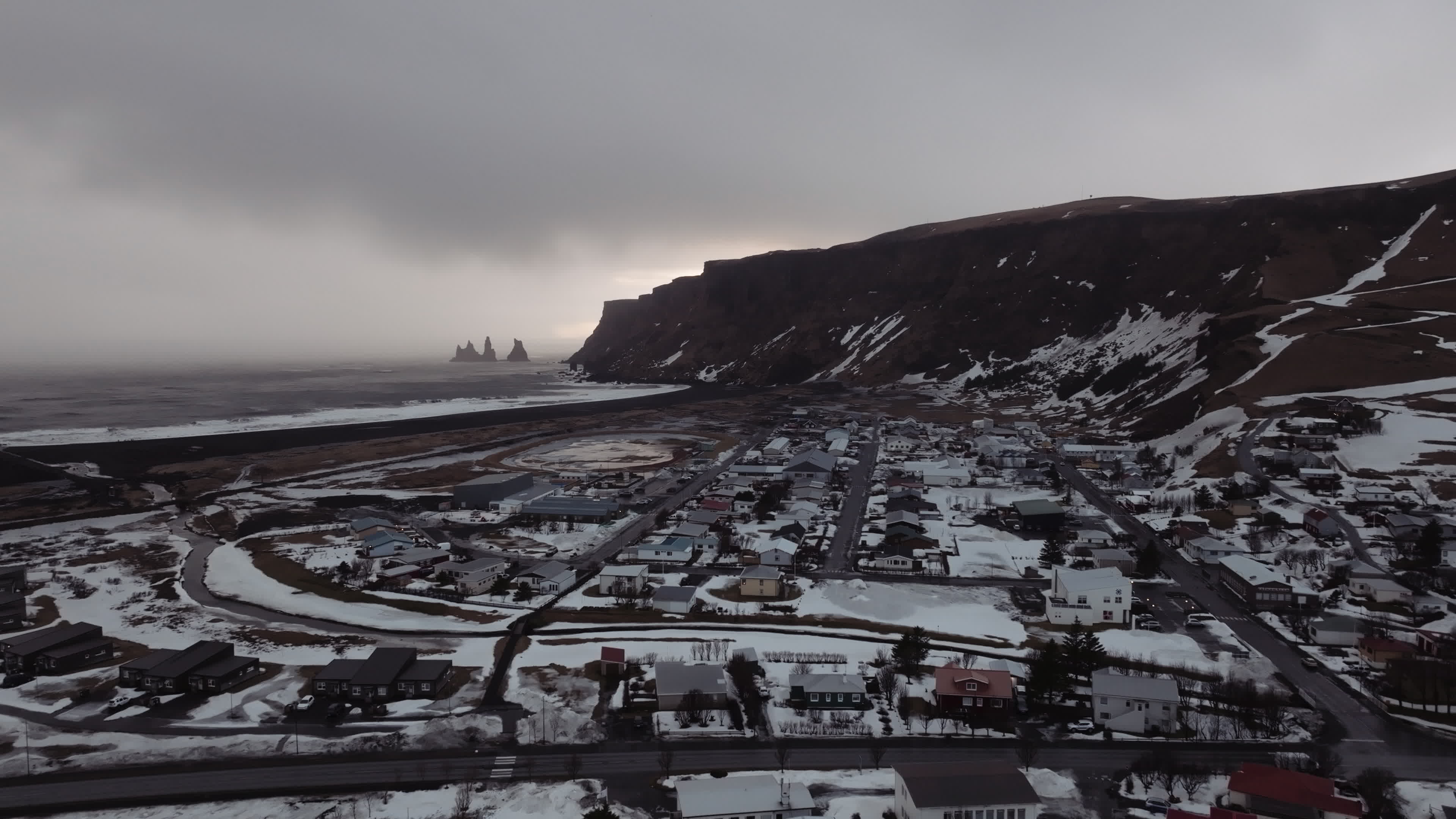 Drone View Of Vík i Myrdal Church, Iceland