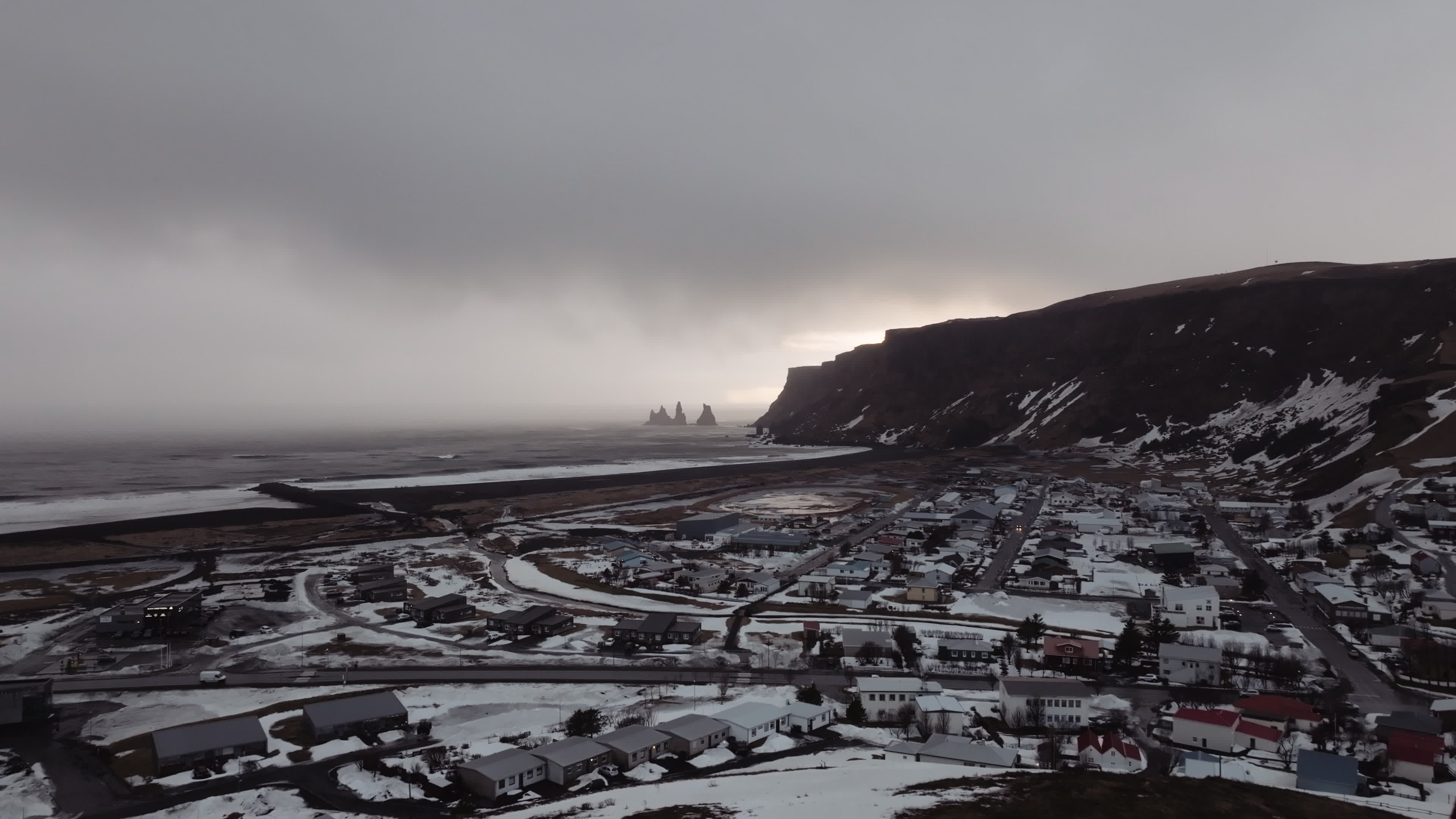 Drone View Of Vík i Myrdal Church, Iceland