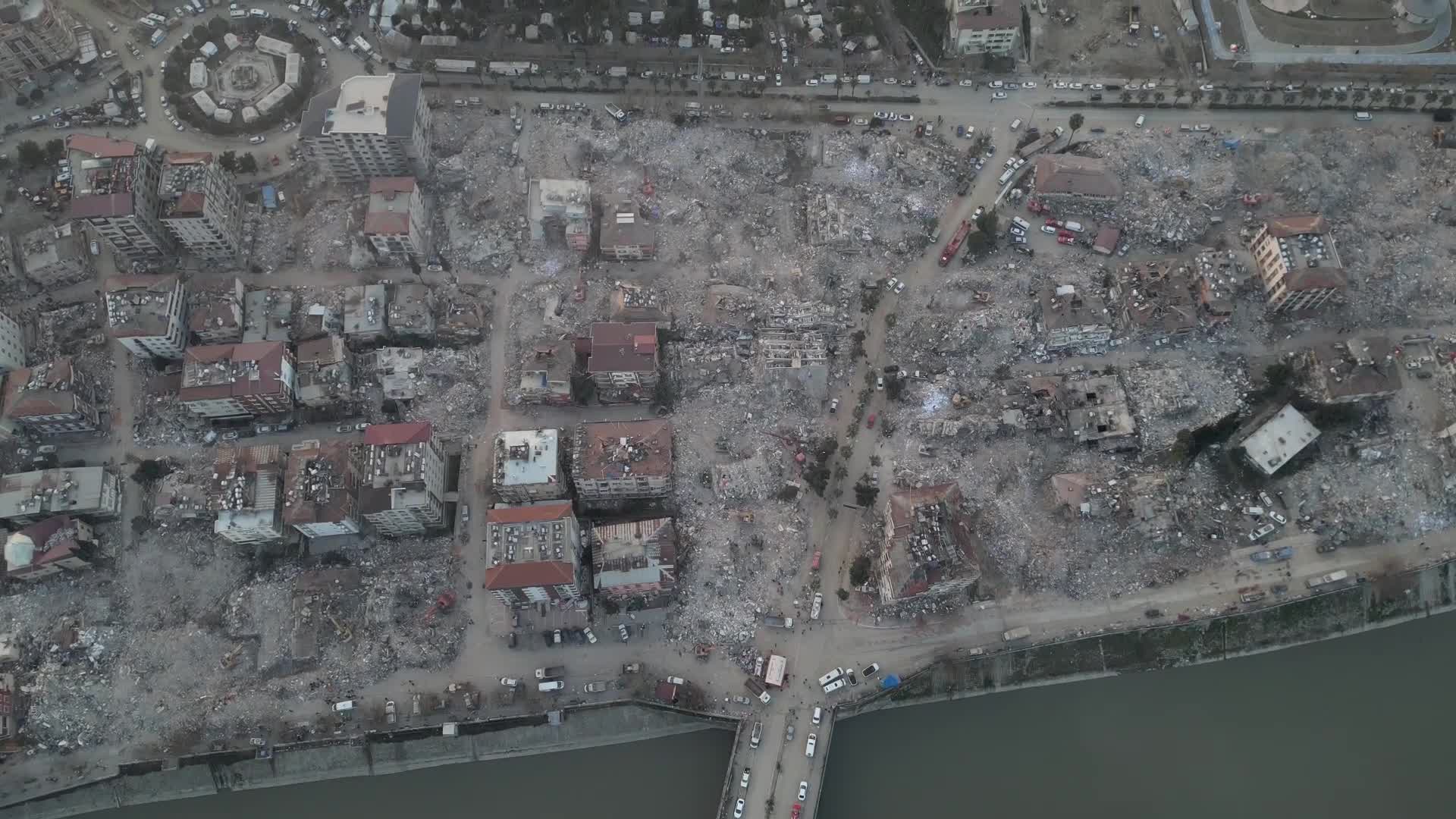 Drone footage shows quake devastation in Hatay, Turkey