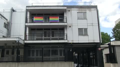 Pride flags at American embassy in Warsaw