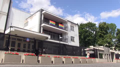 Pride flags at American embassy in Warsaw