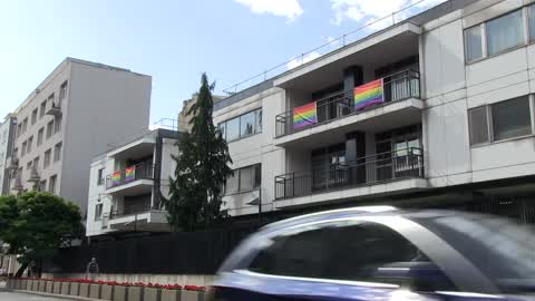 Pride flags at American embassy in Warsaw