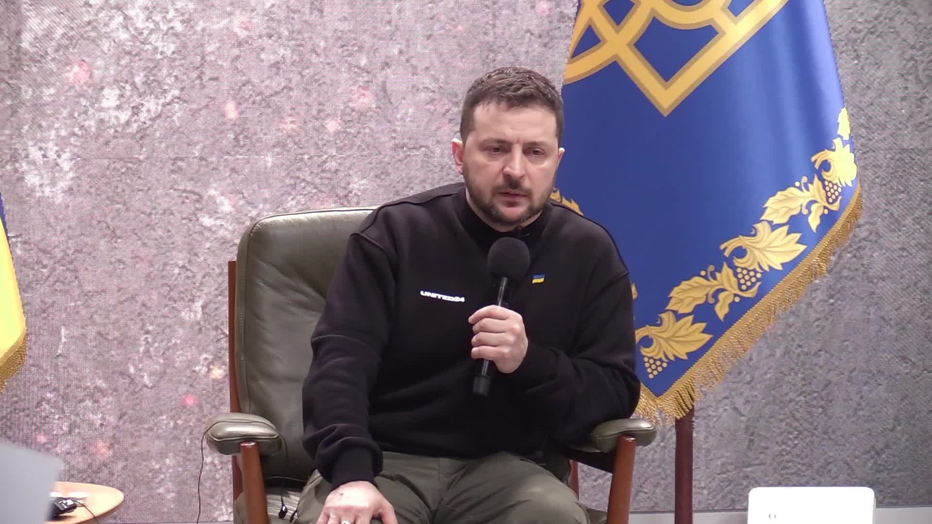 Ukrainian President Volodymyr Zelensky press conference in Kyiv, on the first year of the Russia's invasion on Ukraine