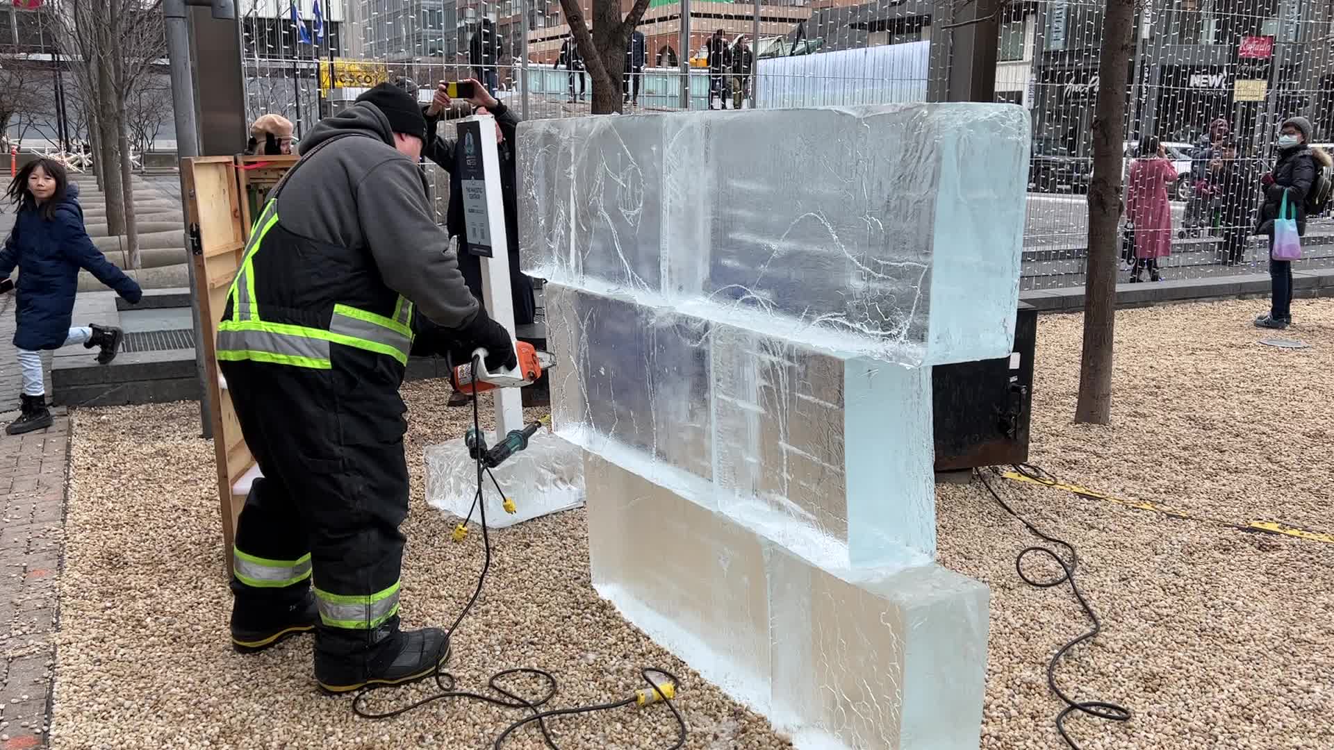 Ice sculpture carving in Toronto, Canada
