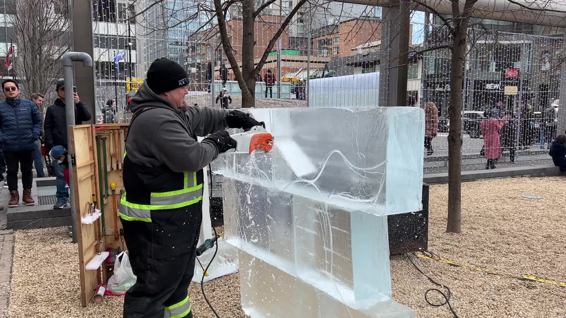 Ice sculpture carving in Toronto, Canada