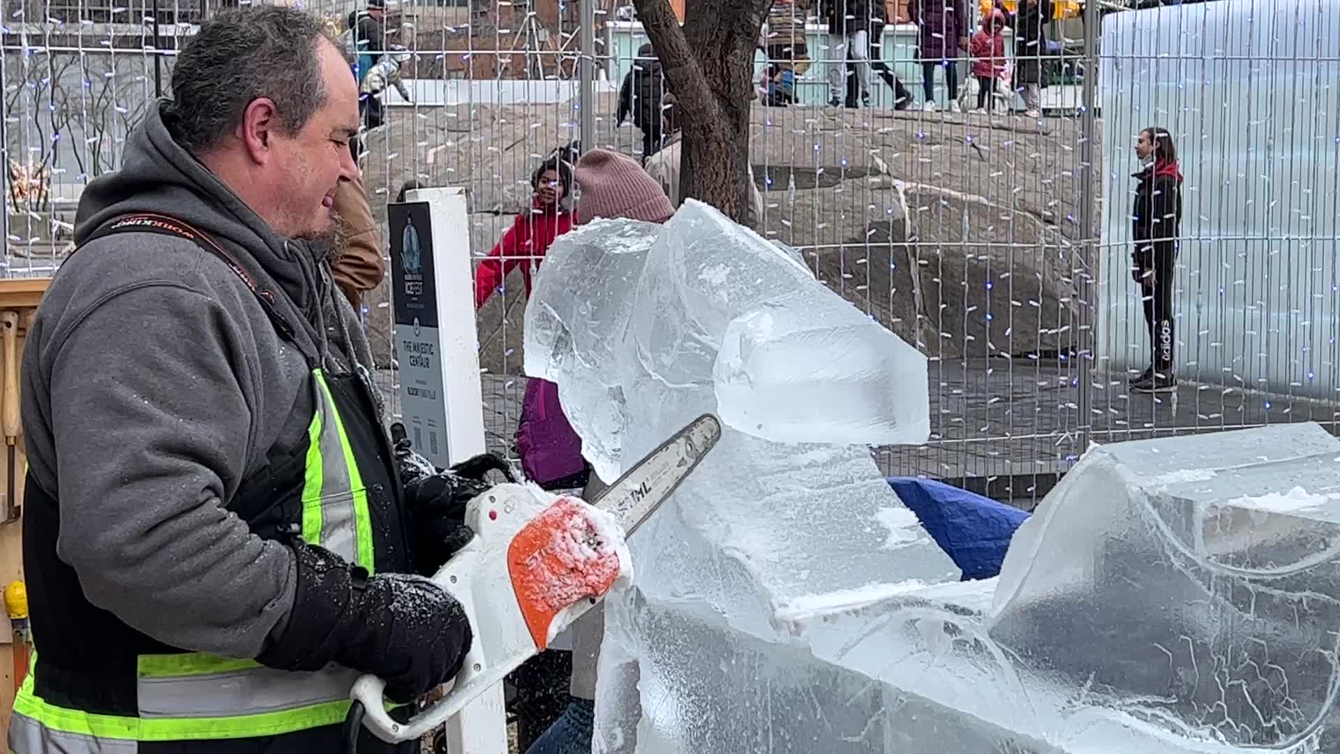 Ice sculpture carving in Toronto, Canada