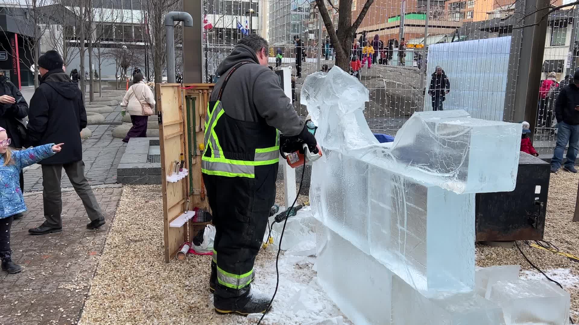 Ice sculpture carving in Toronto, Canada
