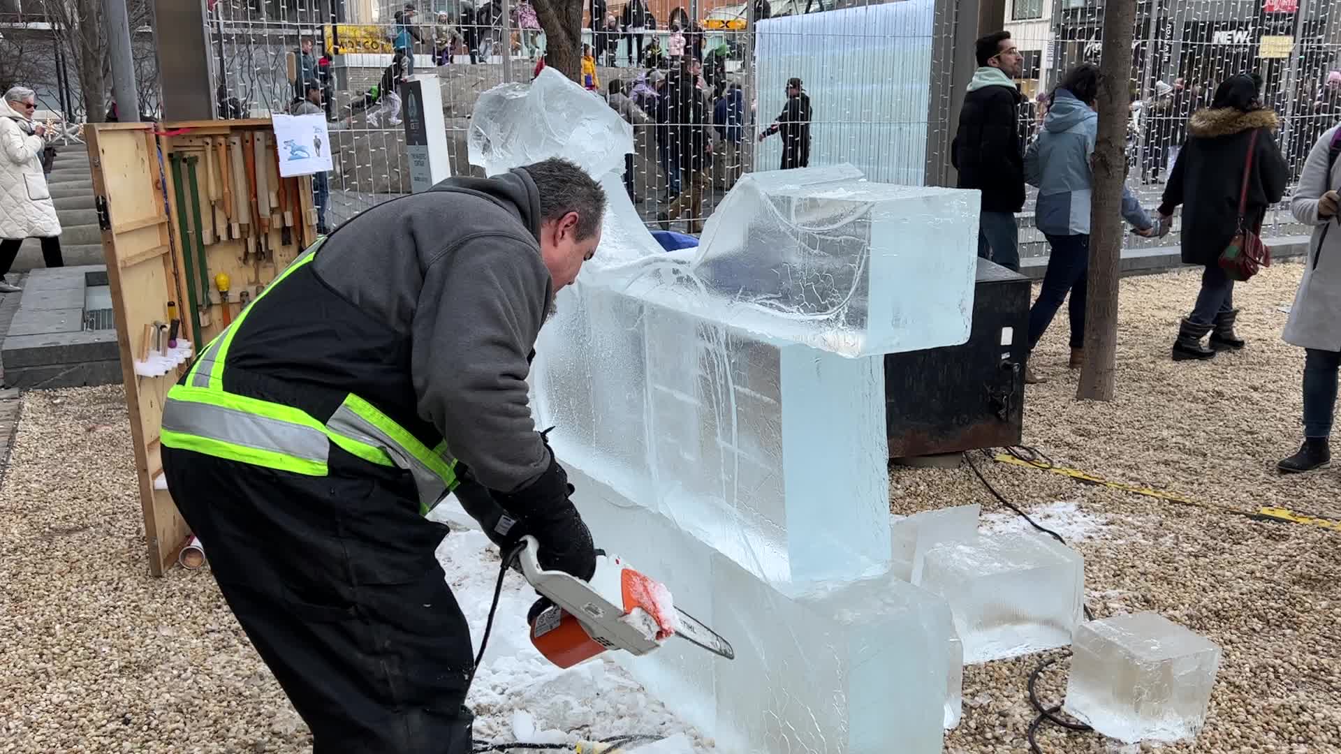 Ice sculpture carving in Toronto, Canada