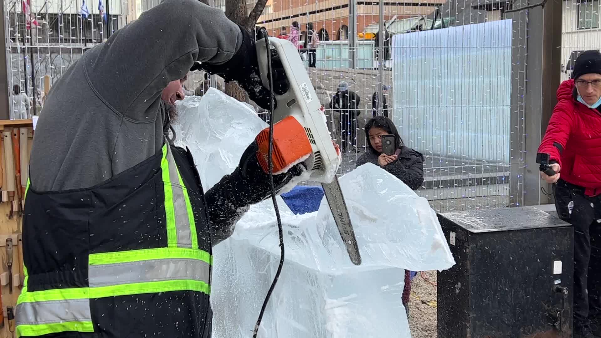 Ice sculpture carving in Toronto, Canada