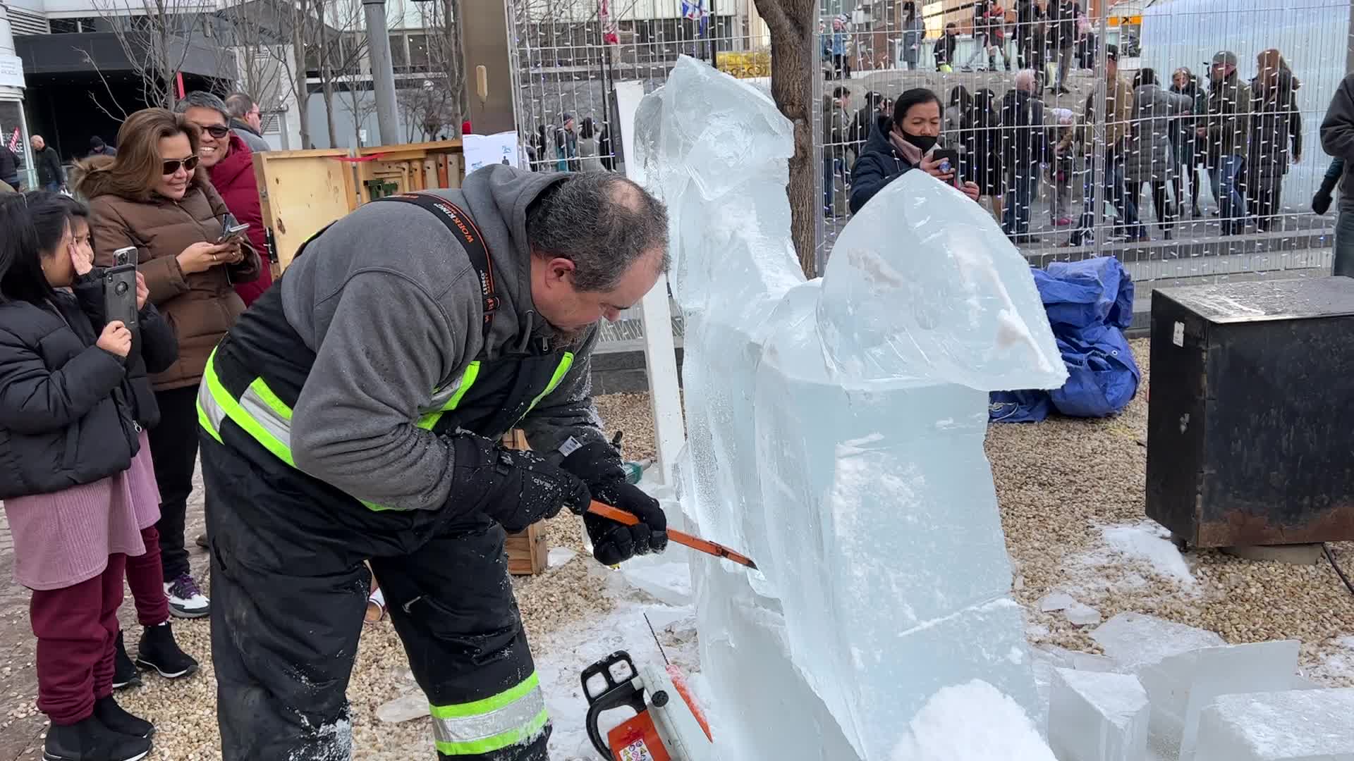 Ice sculpture carving in Toronto, Canada
