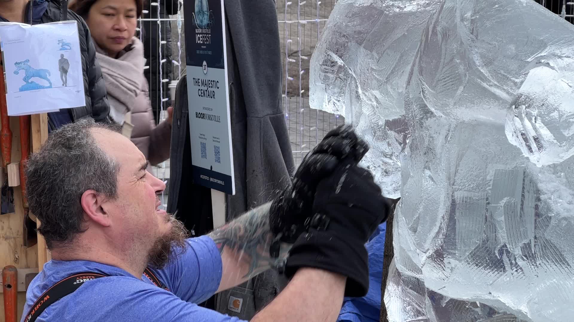 Ice sculpture carving in Toronto, Canada