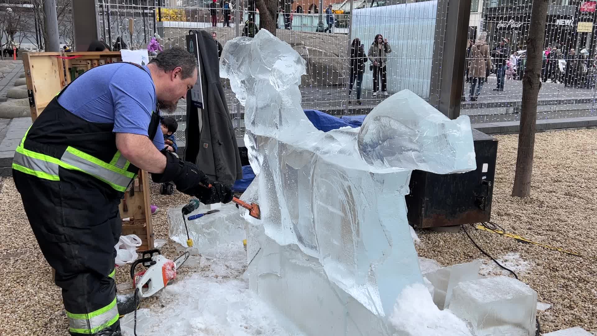 Ice sculpture carving in Toronto, Canada