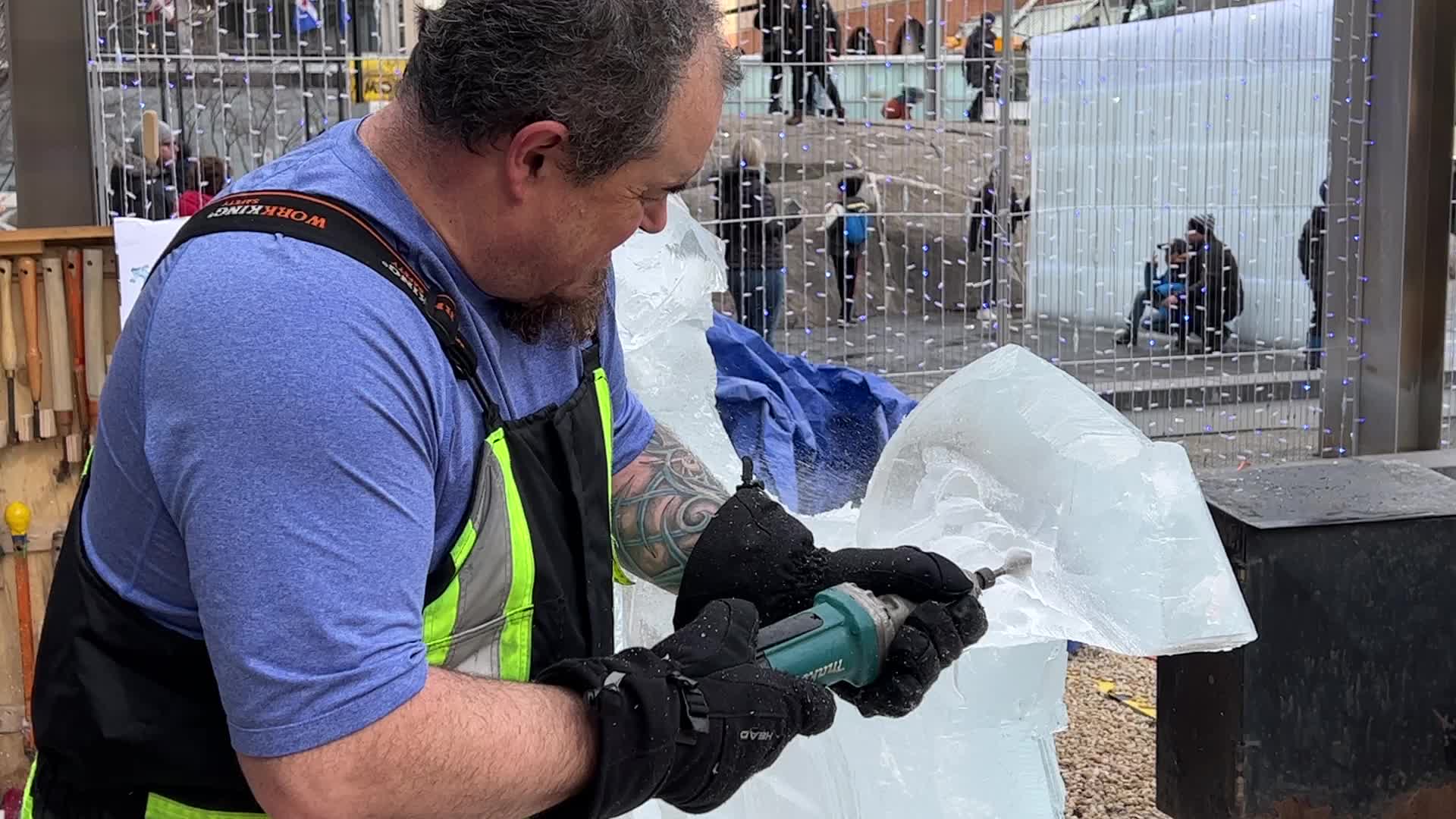 Ice sculpture carving in Toronto, Canada