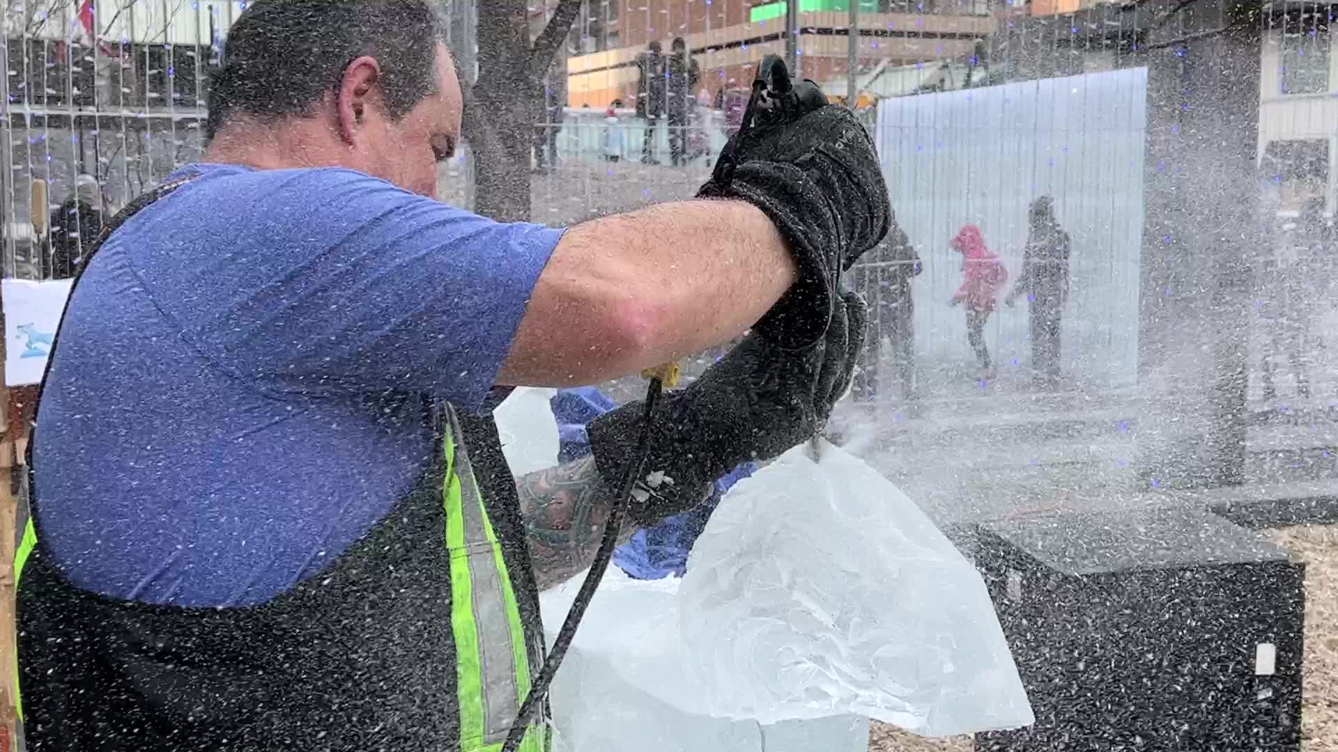 Ice sculpture carving in Toronto, Canada