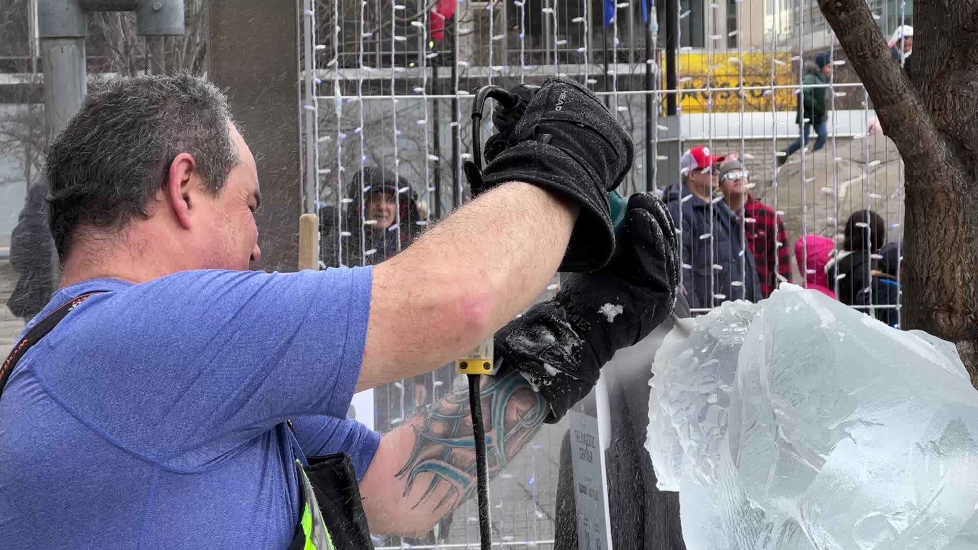 Ice sculpture carving in Toronto, Canada