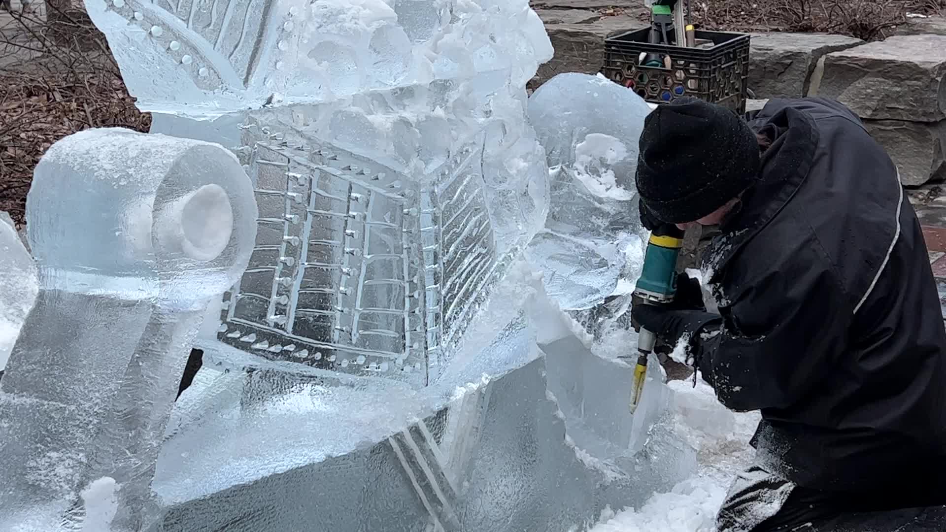 Ice sculpture carving in Toronto, Canada