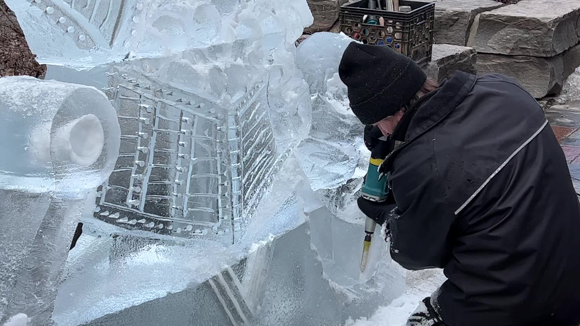 Ice sculpture carving in Toronto, Canada