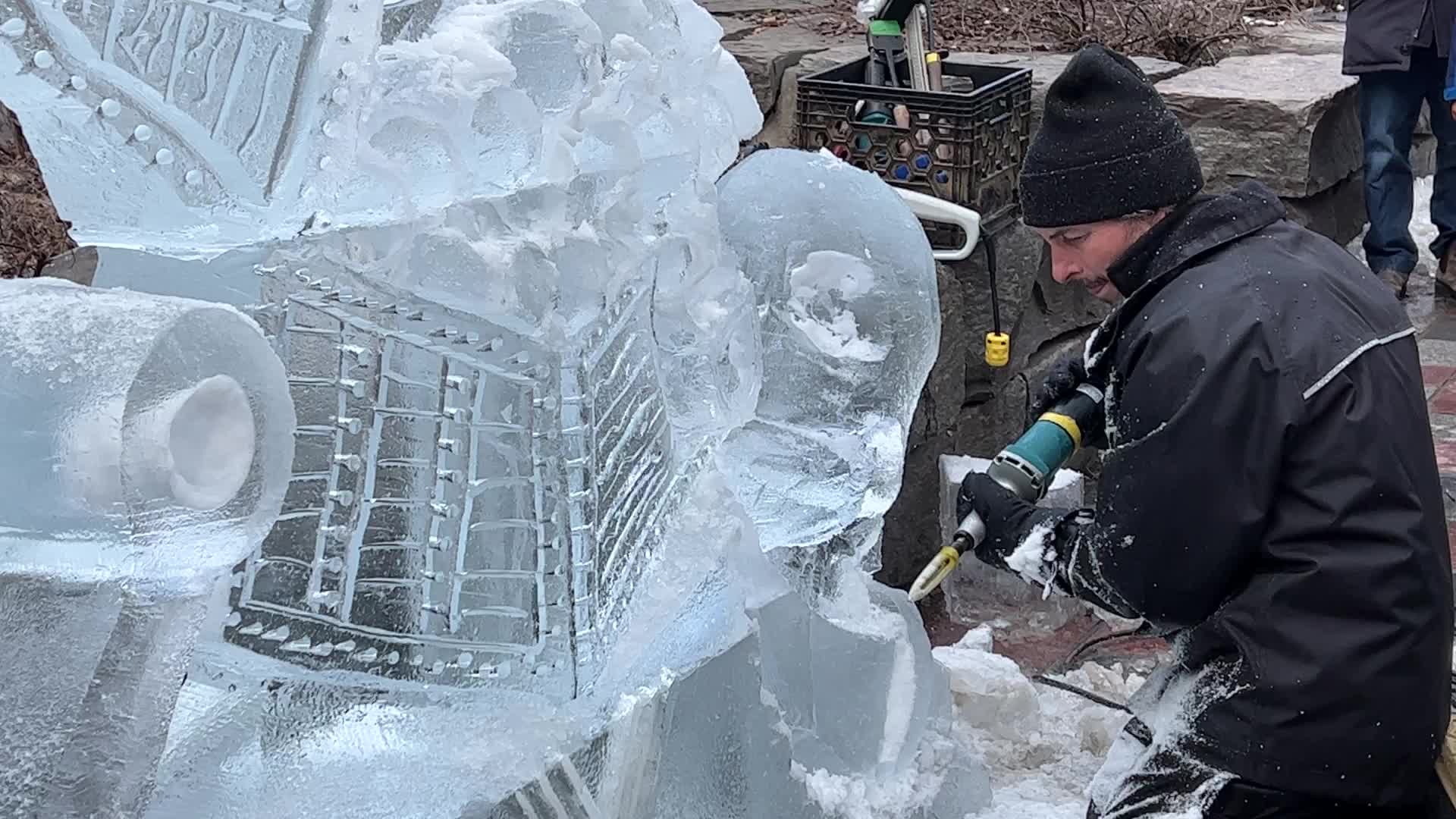 Ice sculpture carving in Toronto, Canada