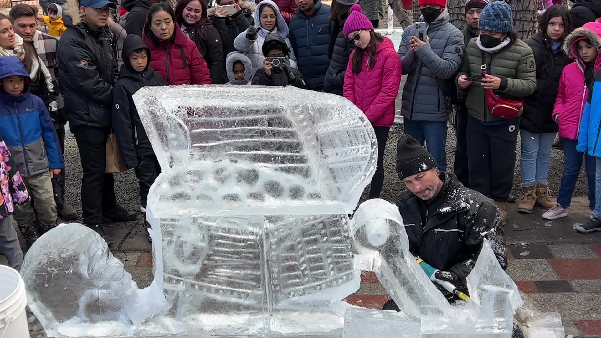 Ice sculpture carving in Toronto, Canada