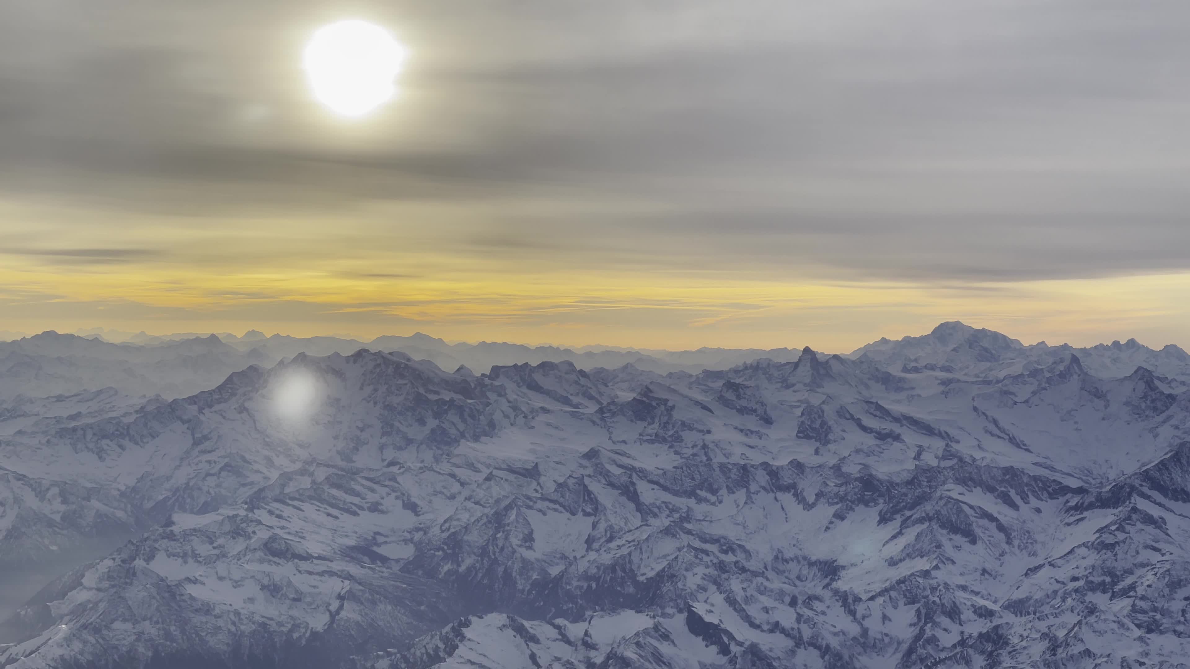 Sunset Over The Alps During A Flight