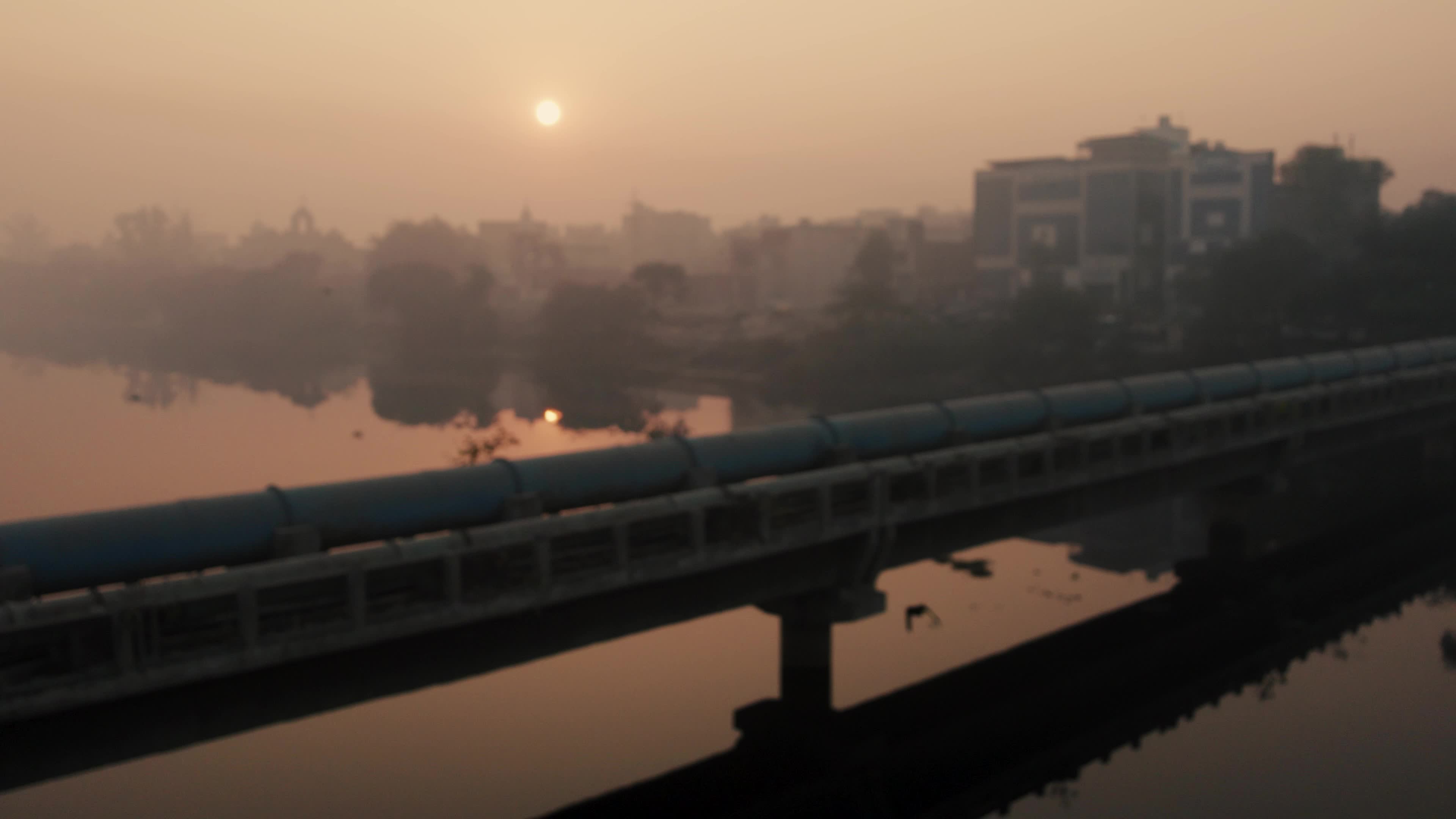 An early morning aerial video of Najafgarh Drain, New Delhi, India