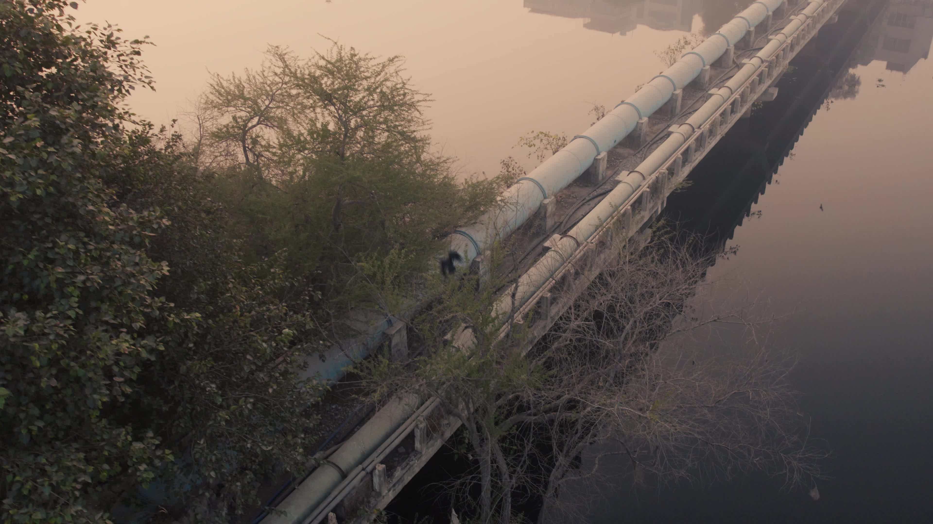 An early morning aerial video of Najafgarh Drain, New Delhi, India