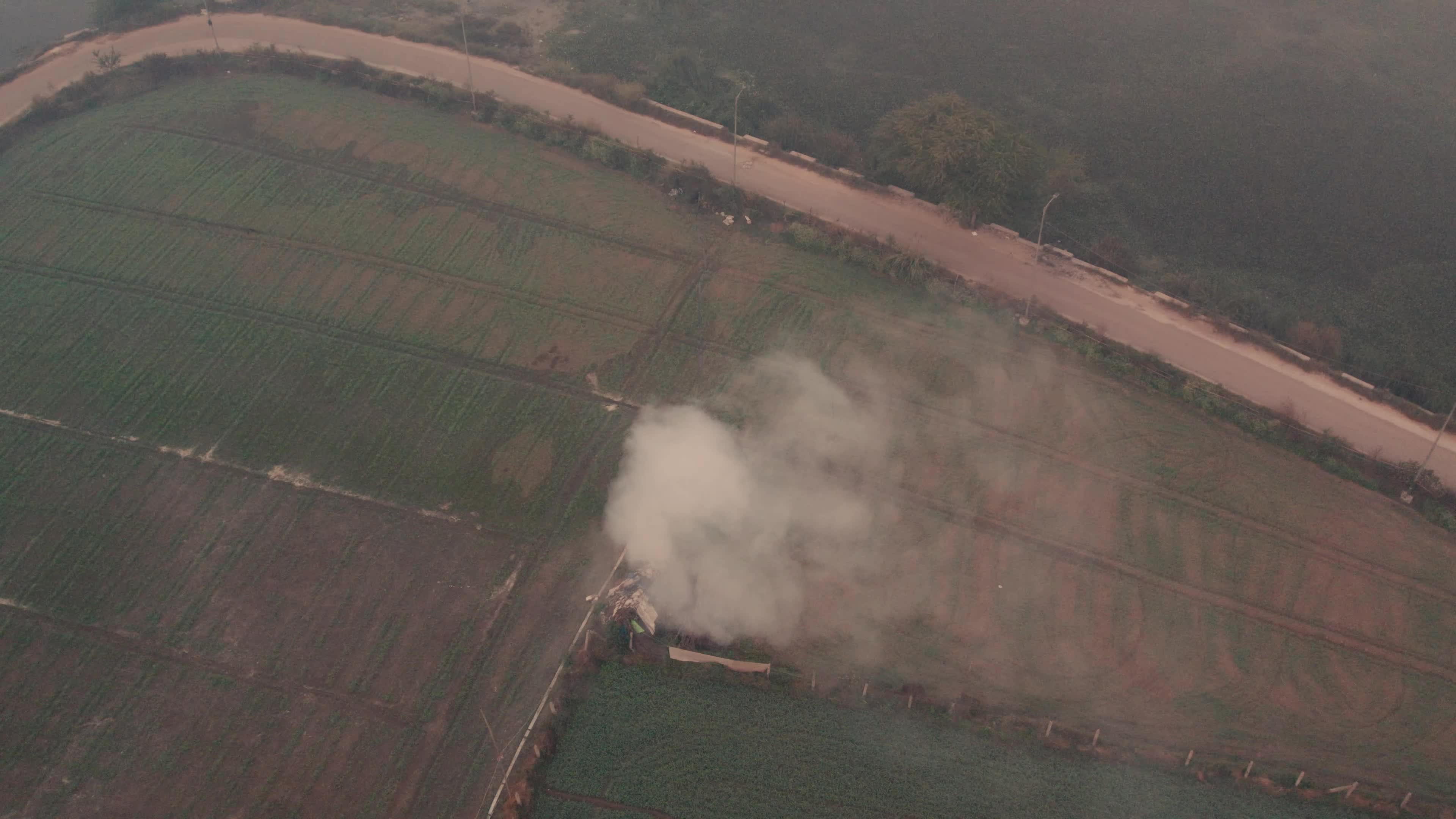 An early morning aerial video of Najafgarh Drain, New Delhi, India