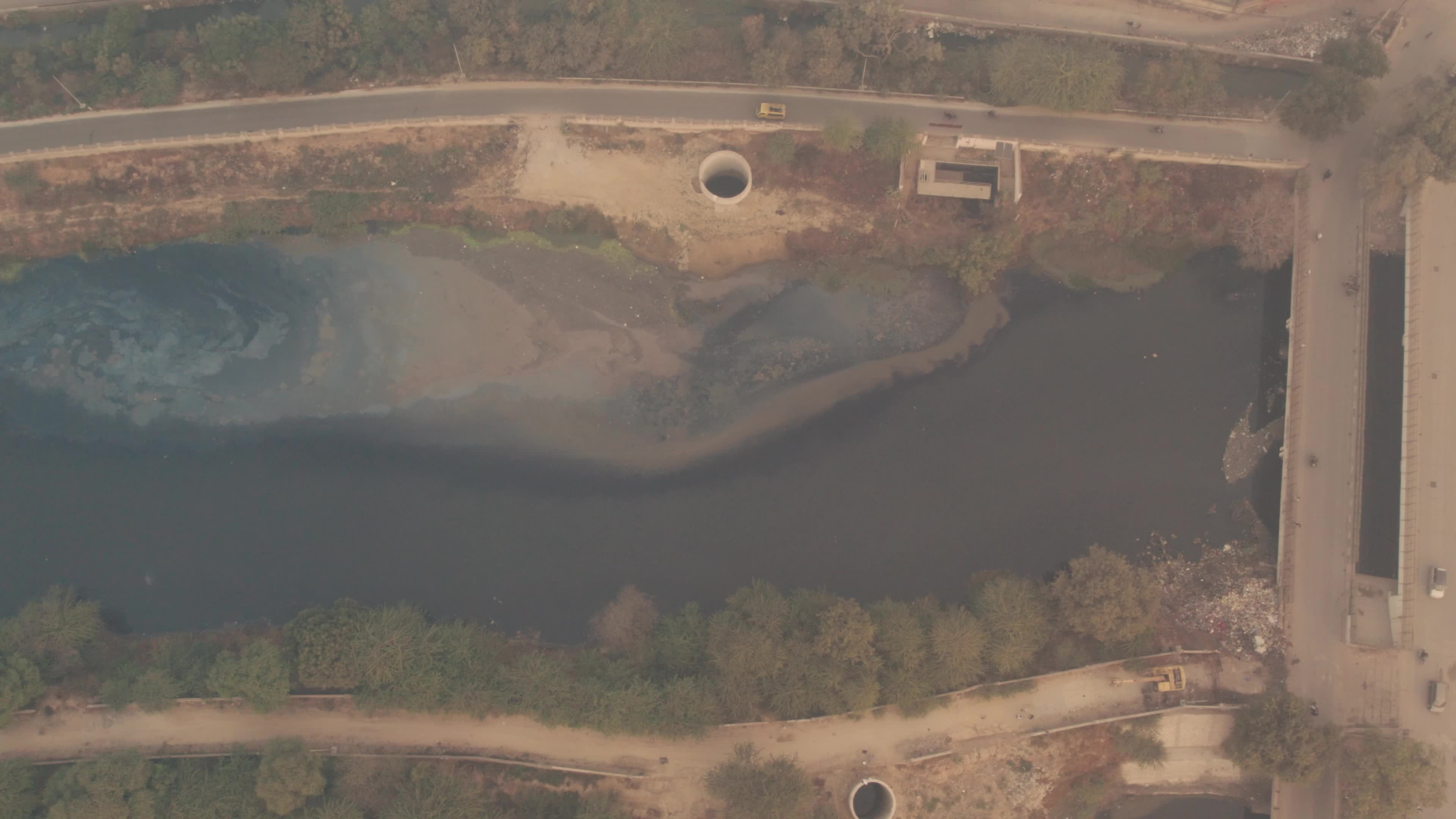 An early morning aerial video of Najafgarh Drain, New Delhi, India
