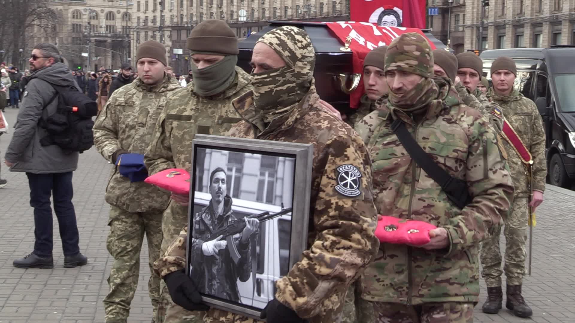 A farewell for four Ukrainian fighters in Kyiv, who died during a combat mission in Russia, amid Russia's invasion of Ukraine.