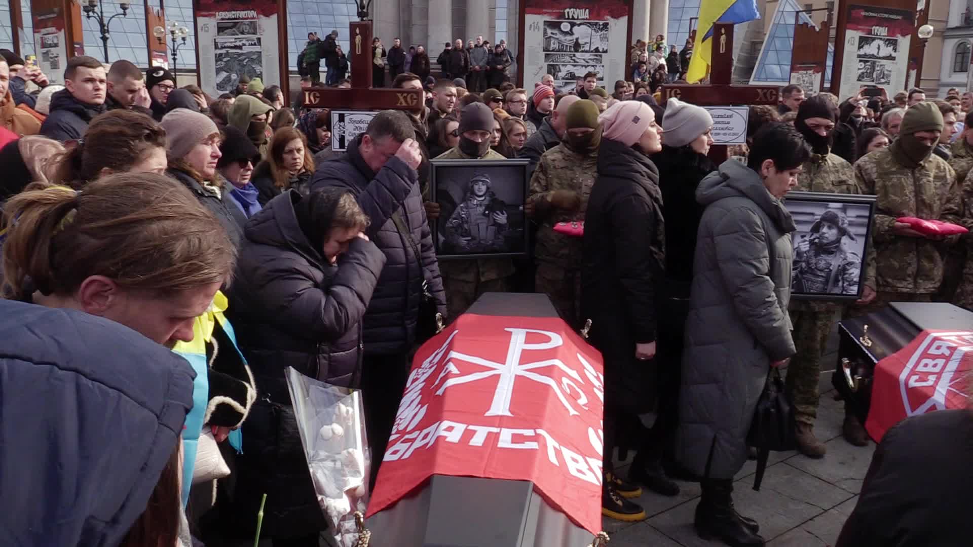 A farewell for four Ukrainian fighters in Kyiv, who died during a combat mission in Russia, amid Russia's invasion of Ukraine.