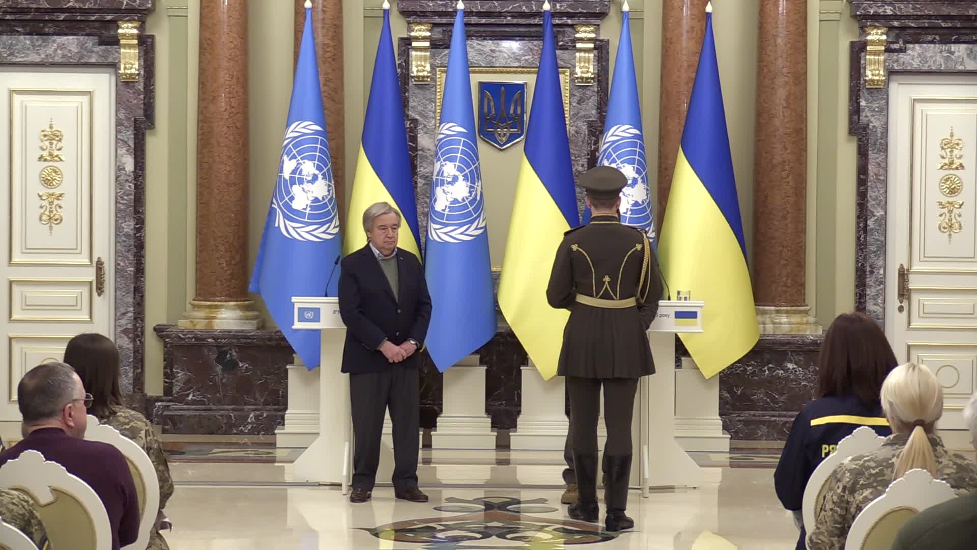 Ukrainian President with the participation of the UN Secretary General awarded female soldiers on the occasion of International Women's Day in Kyiv, amid Russia's invasion of Ukraine
