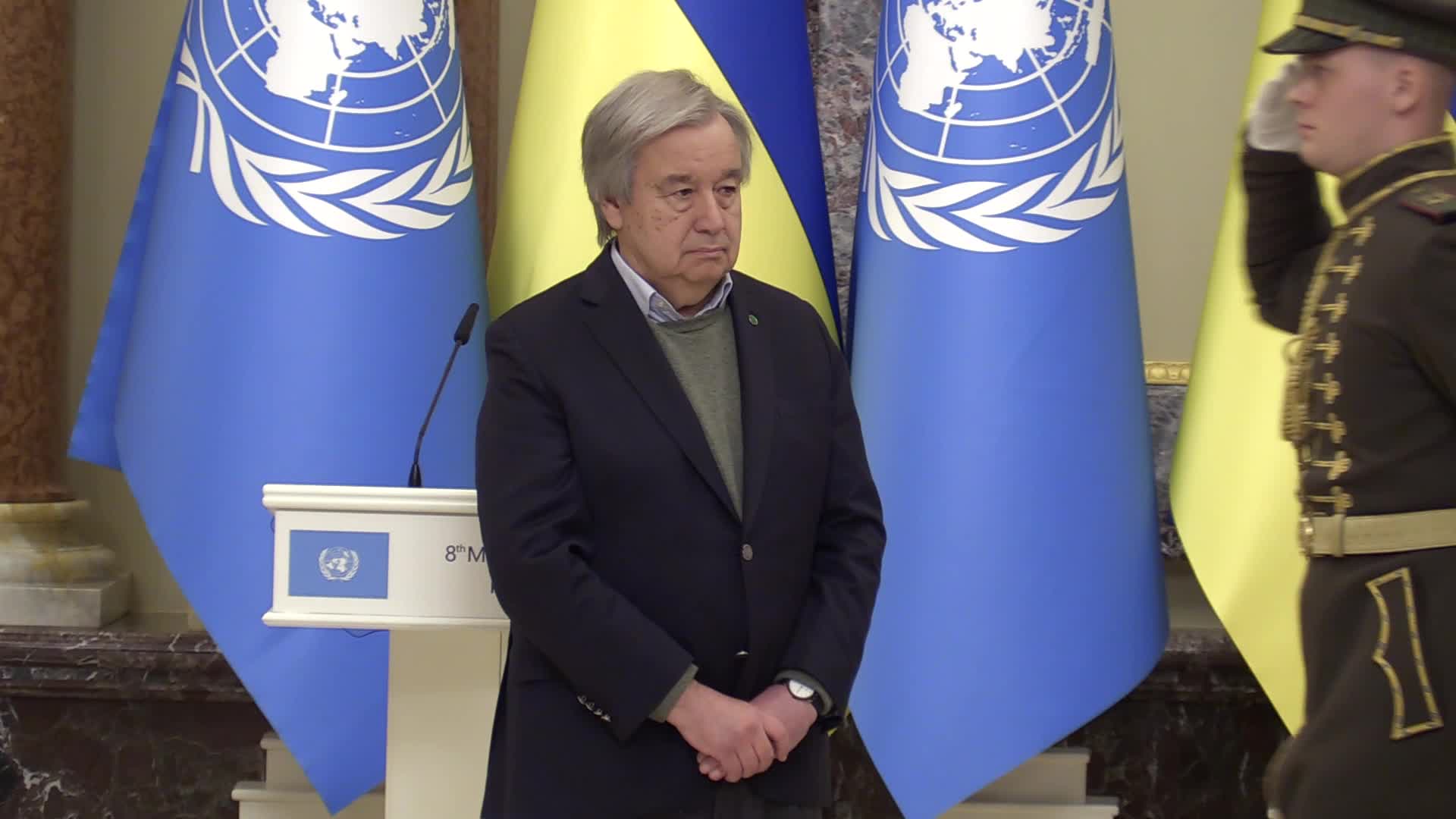 Ukrainian President with the participation of the UN Secretary General awarded female soldiers on the occasion of International Women's Day in Kyiv, amid Russia's invasion of Ukraine