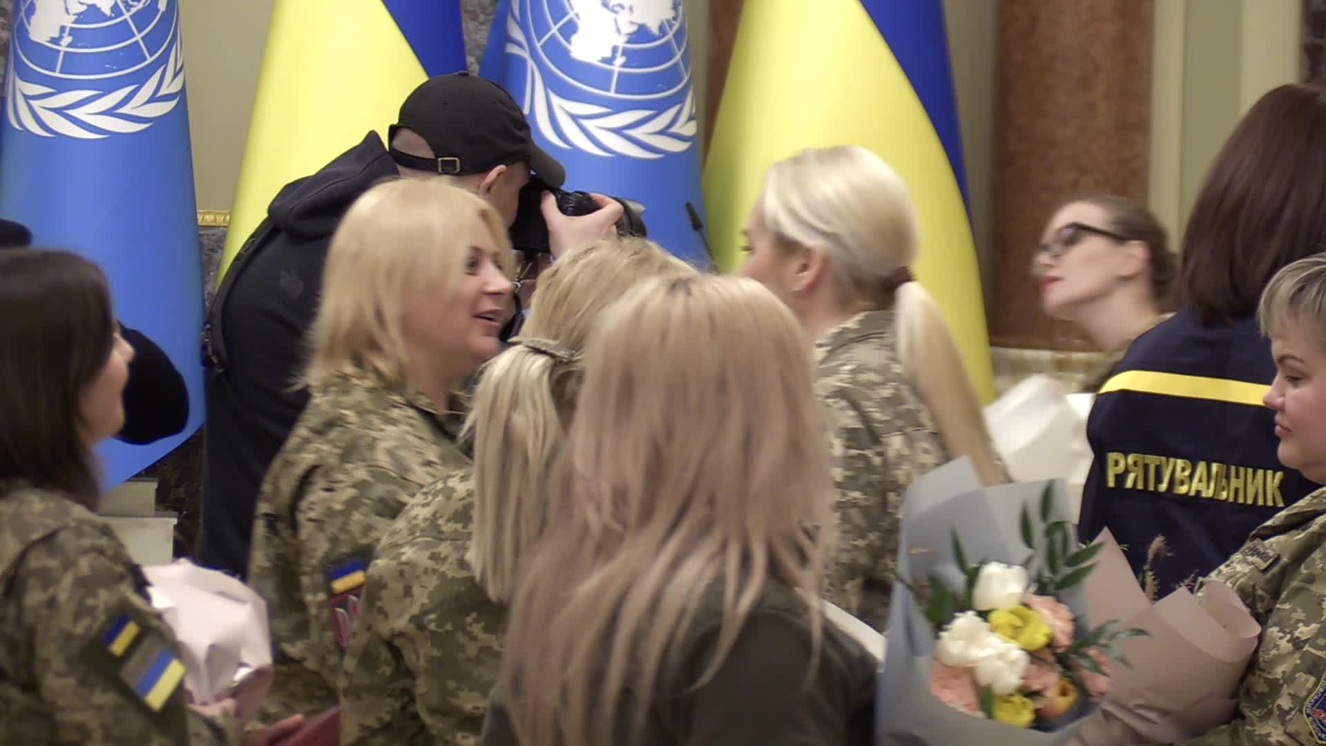 Ukrainian President with the participation of the UN Secretary General awarded female soldiers on the occasion of International Women's Day in Kyiv, amid Russia's invasion of Ukraine