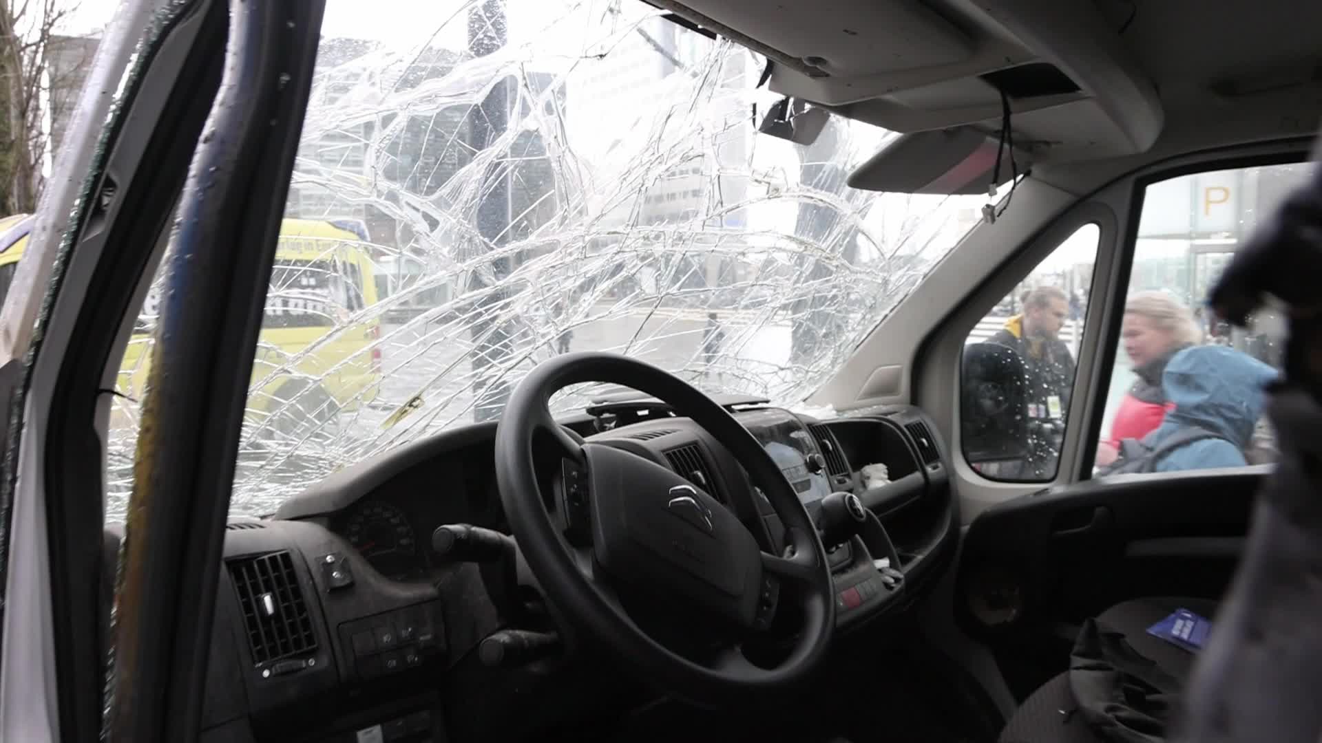 Damaged from artillery fire ambulance from Ukraine displayed in travel exhibition in Dutch cities - Tour de Ambulance