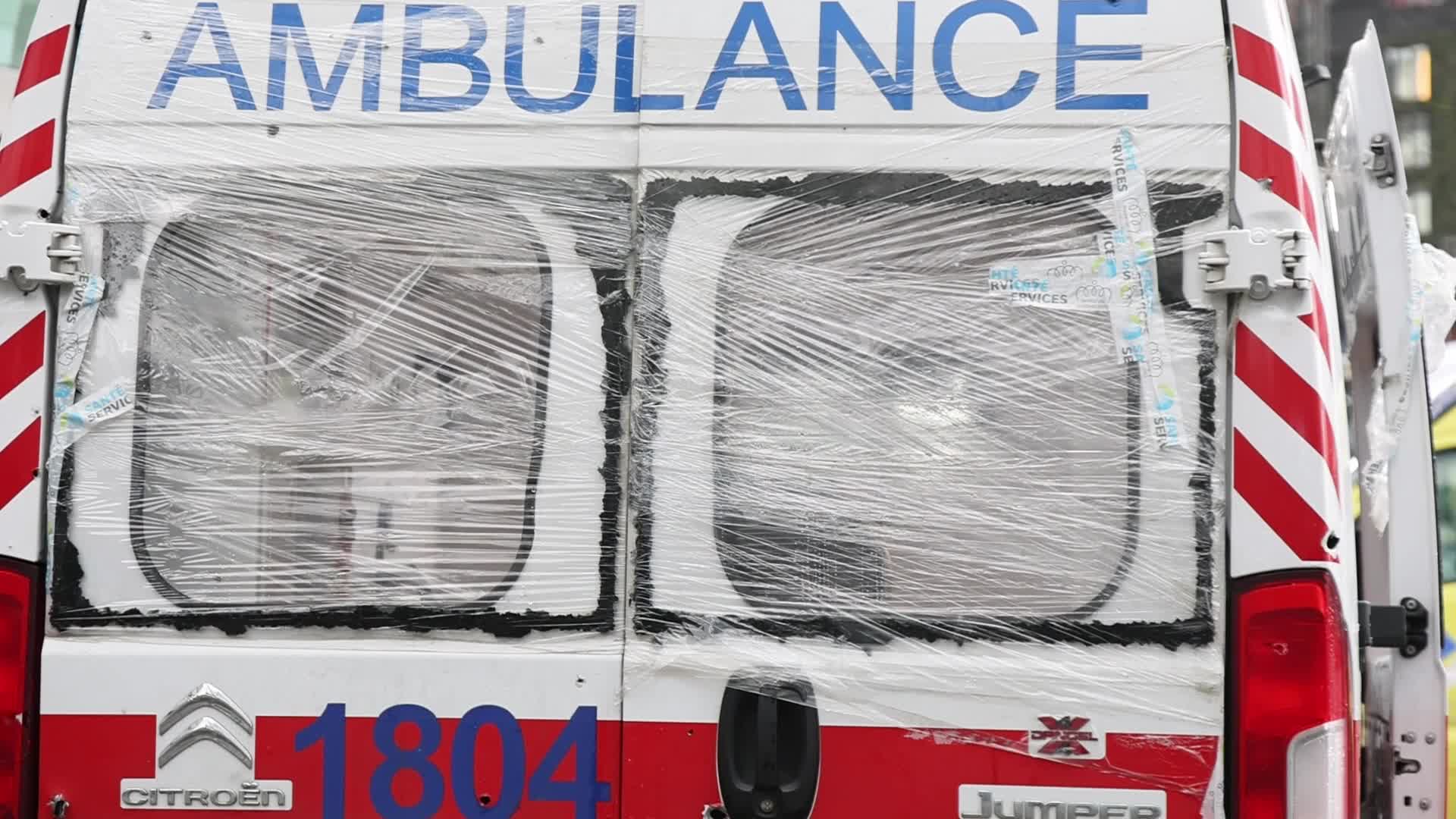 Damaged from artillery fire ambulance from Ukraine displayed in travel exhibition in Dutch cities - Tour de Ambulance