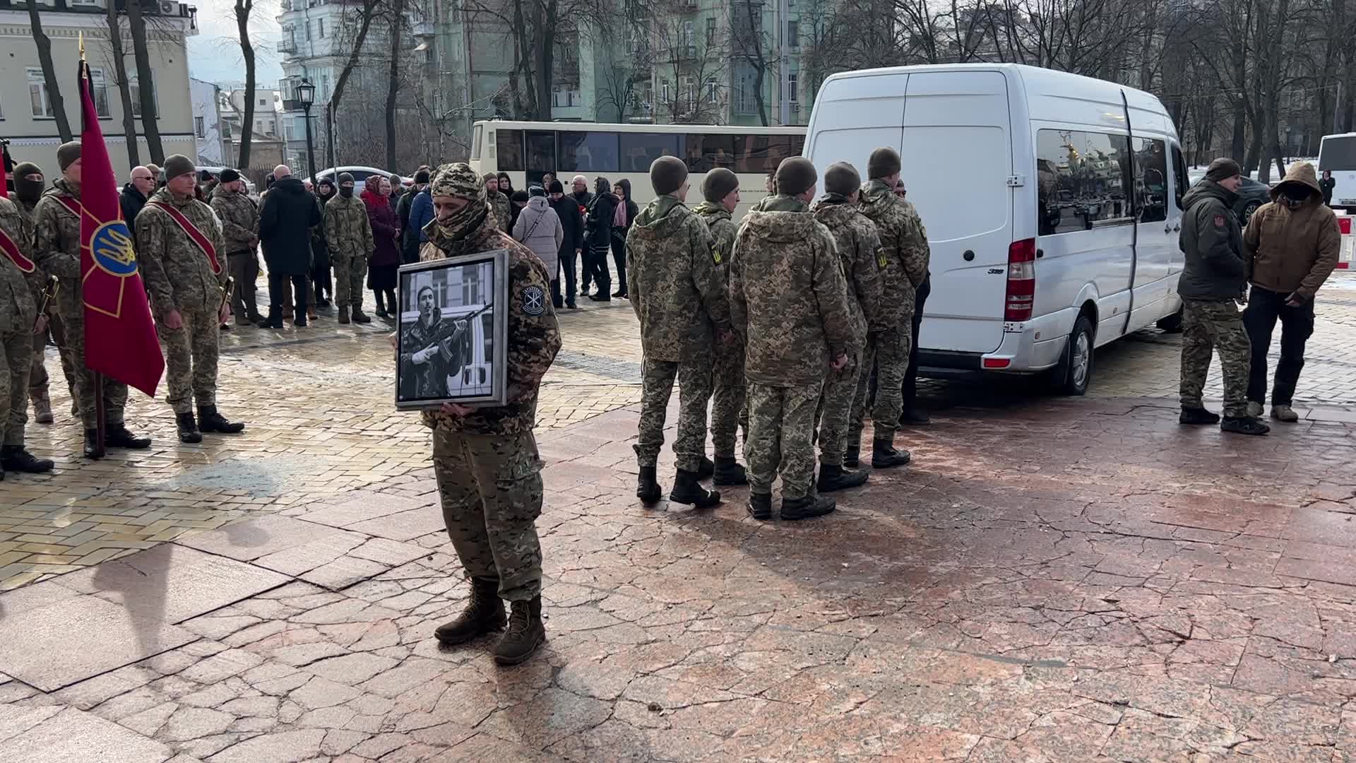 Memorial service for four Ukrainian fighters at Maidan Nezhalezhnosti Square in Kyiv