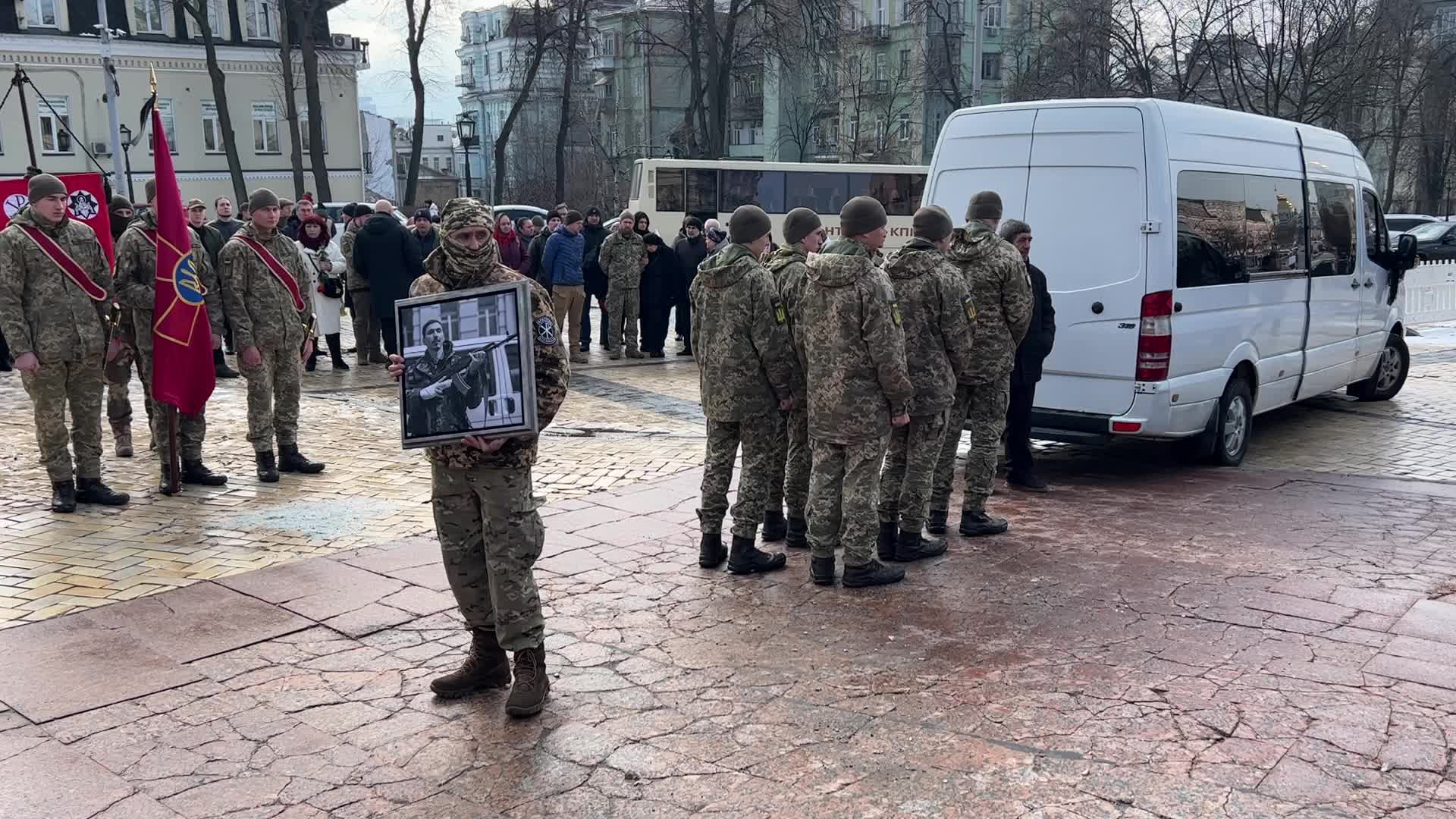 Memorial service for four Ukrainian fighters at Maidan Nezhalezhnosti Square in Kyiv