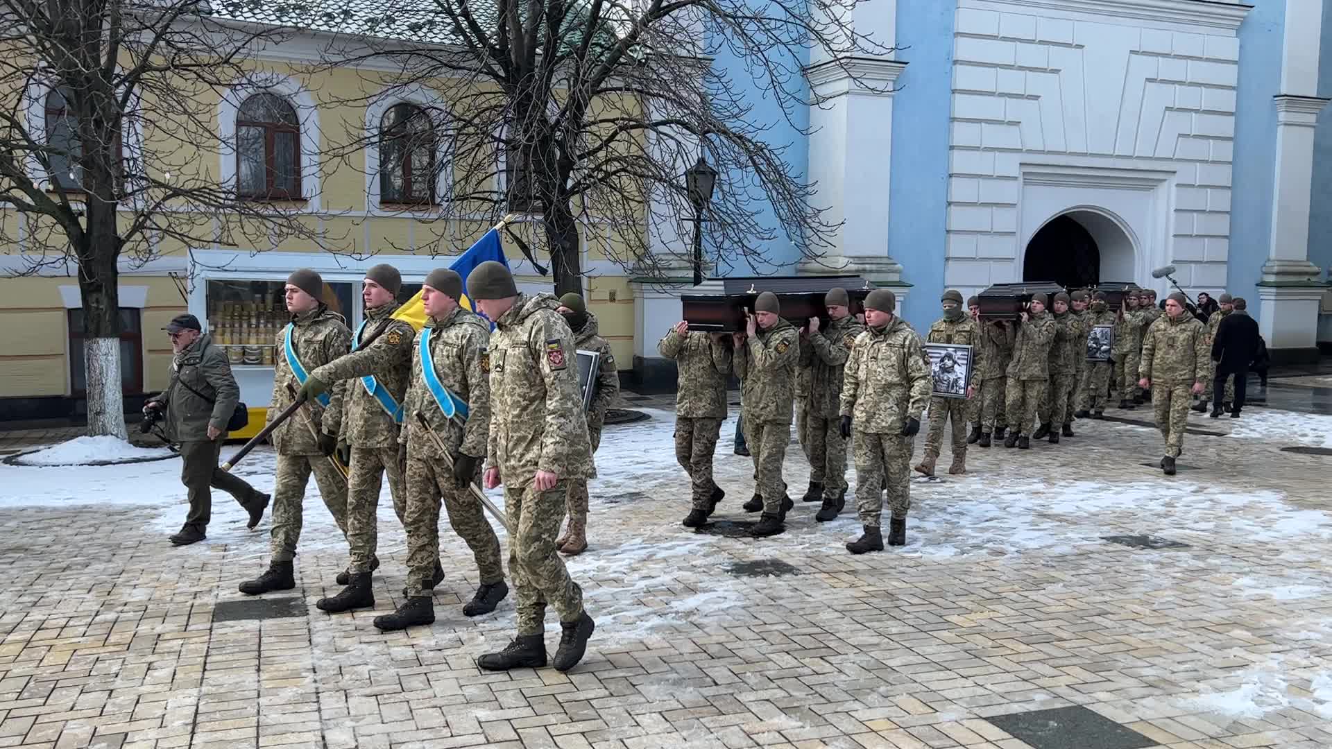 Memorial service for four Ukrainian fighters at Maidan Nezhalezhnosti Square in Kyiv
