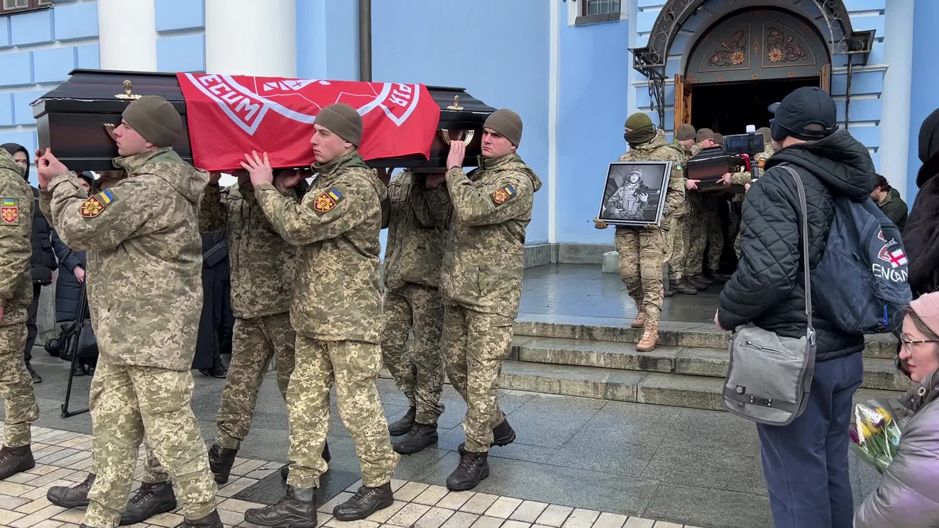Memorial service for four Ukrainian fighters at Maidan Nezhalezhnosti Square in Kyiv